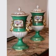 Pair of Antique German Dresden Porcelain Urns gallery detail image