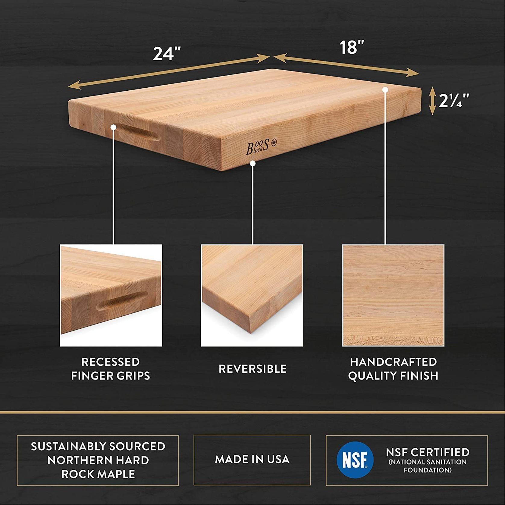 Boos Block Maple Wood Edge Grain Reversible Cutting Board - 61cm X 46cm gallery detail image