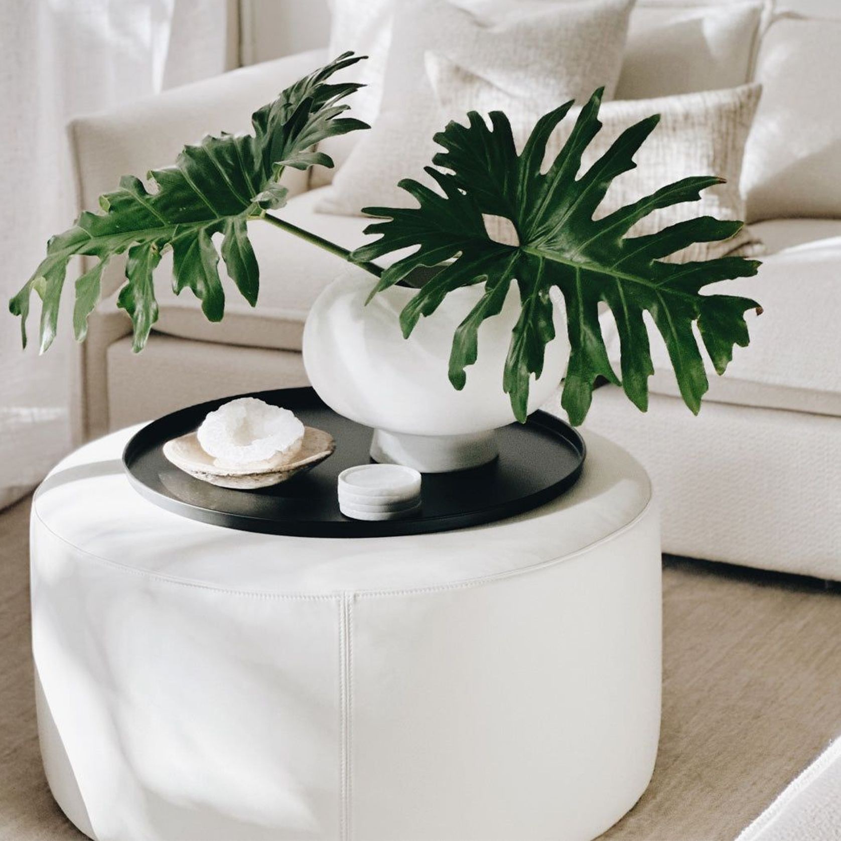 'Rio' Ottoman / Cream Leather gallery detail image