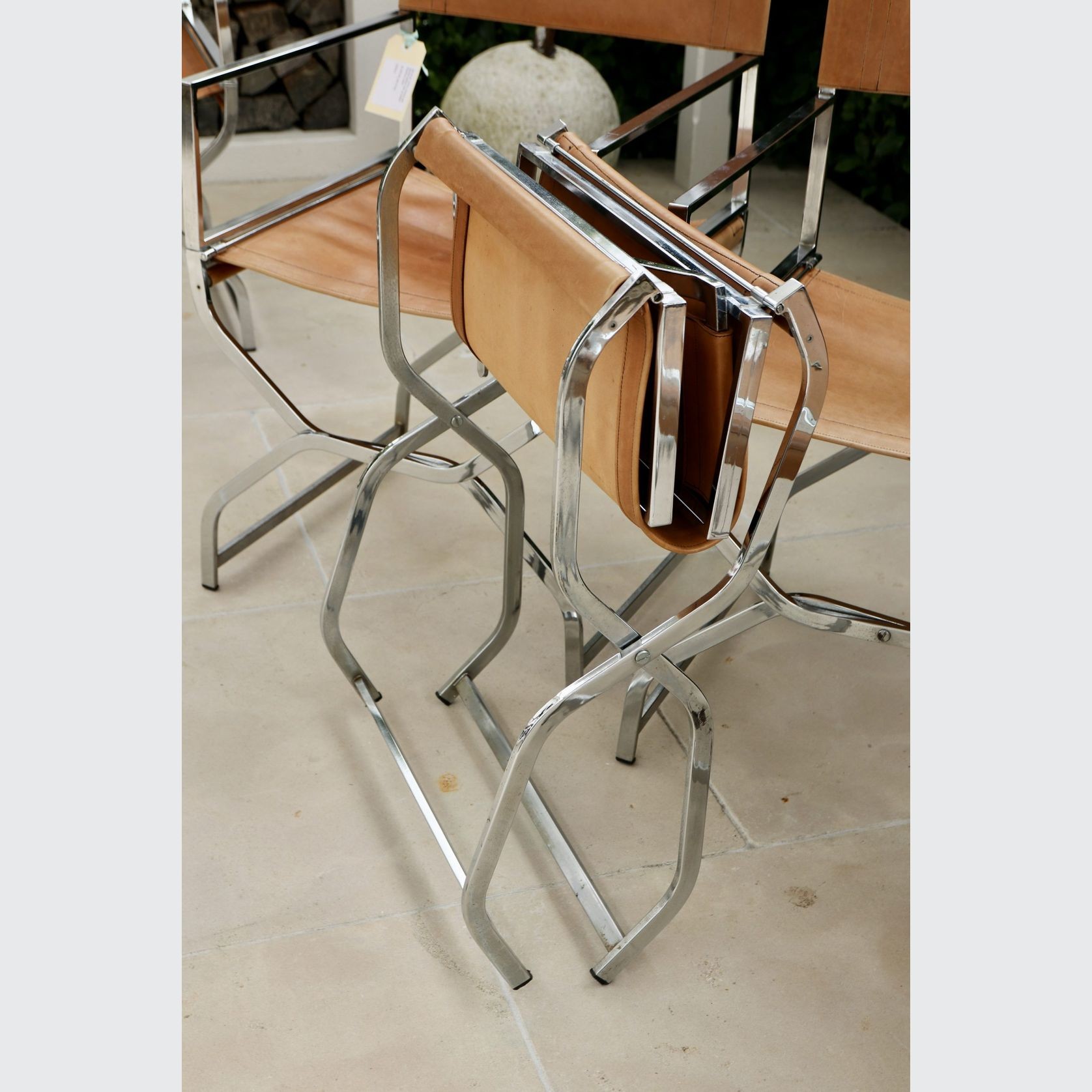 1970's Leather And Chrome Italian Directors Chairs gallery detail image
