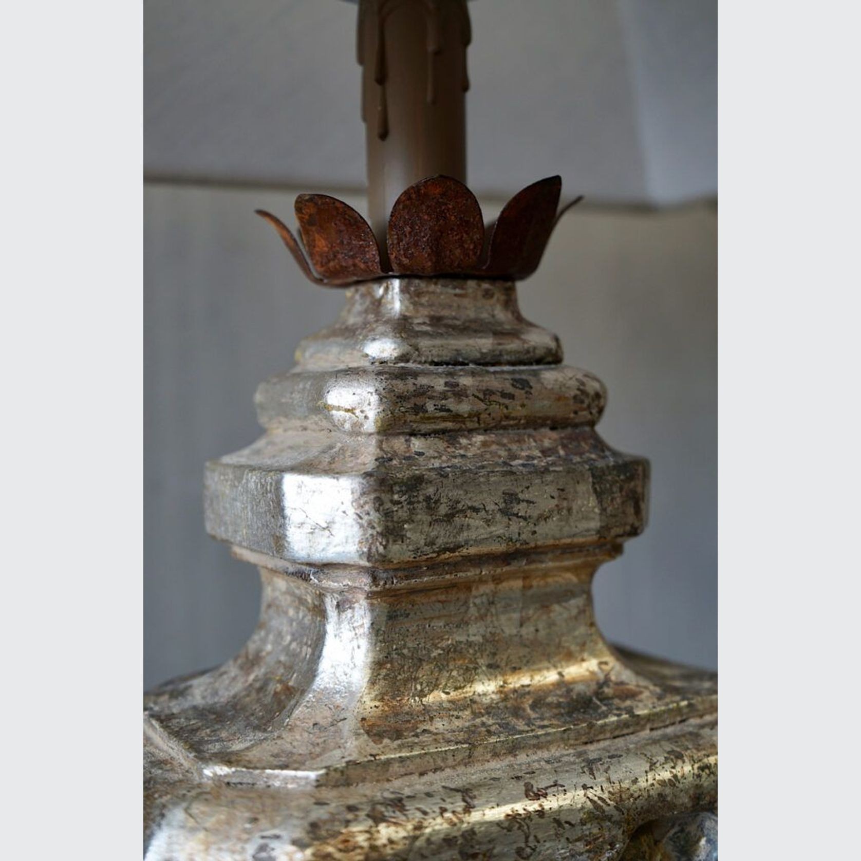 Large Italian Carved & Silvered Lamps gallery detail image