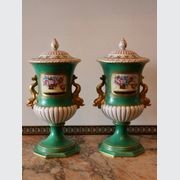 Pair of Antique German Dresden Porcelain Urns gallery detail image
