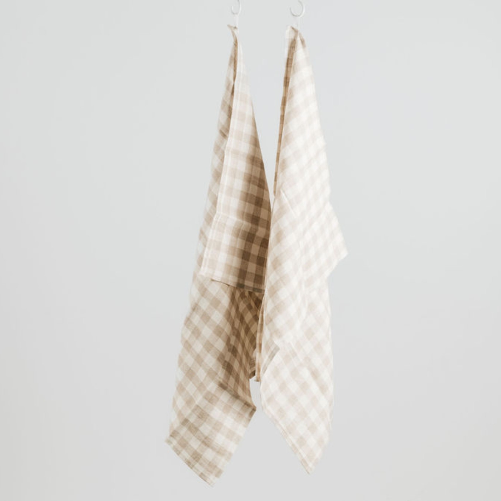 100% French Linen Tea Towel - Set 2-Natural Gingham gallery detail image