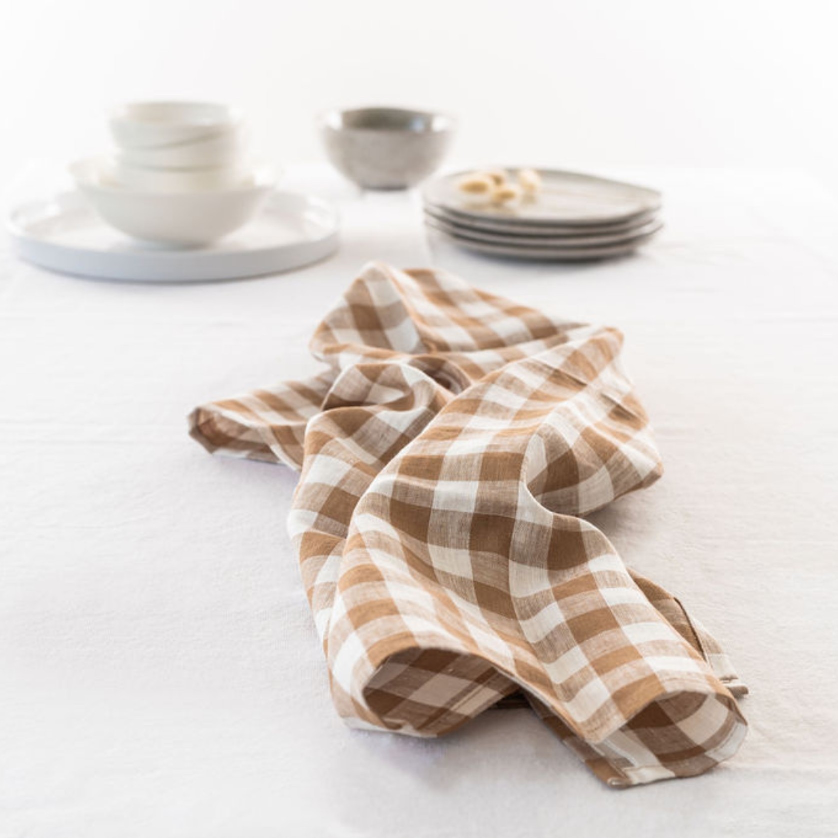100% French Linen Tea Towel - Set 2-Ginger Gingham gallery detail image
