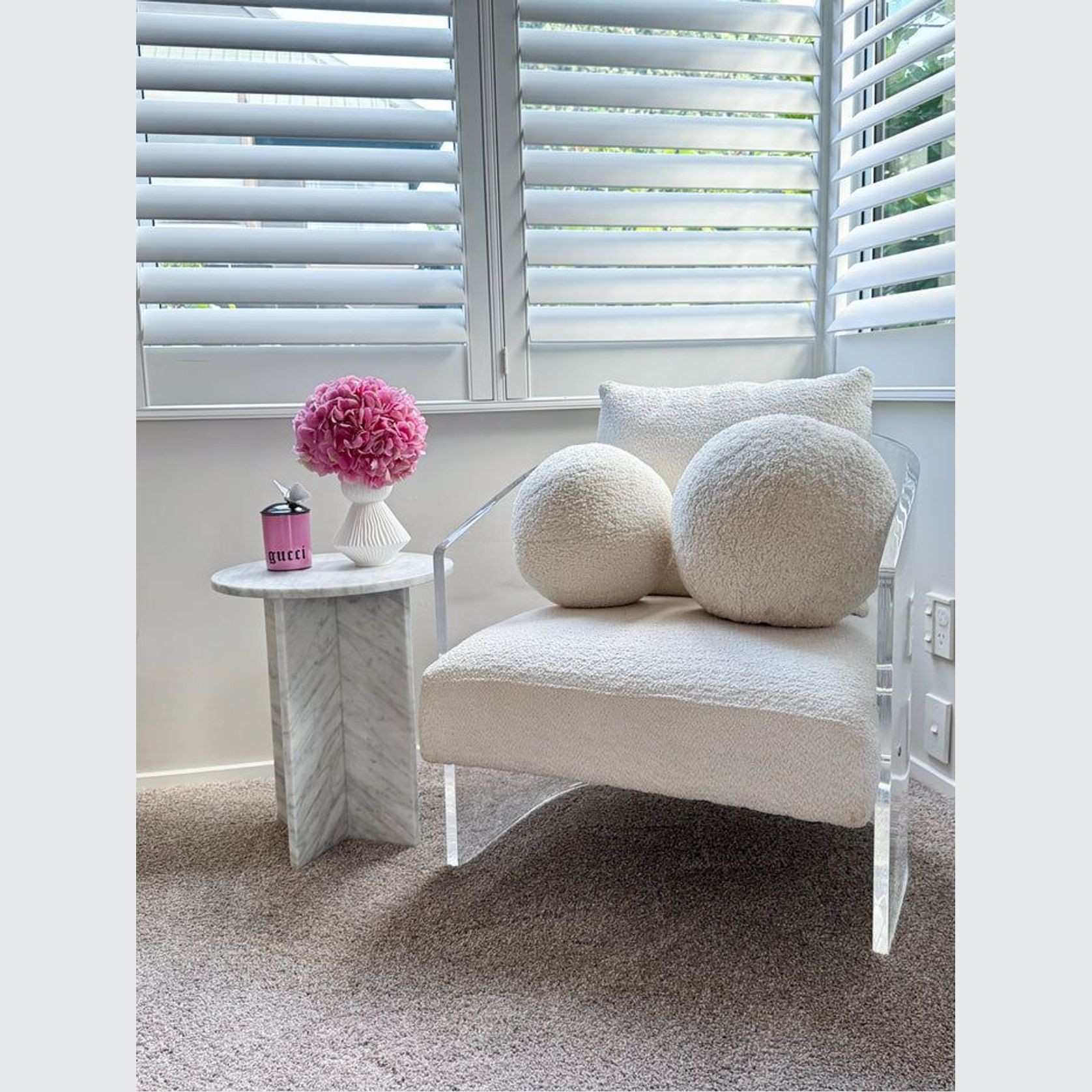 Round Cross Side Table - Carrara Marble | Natural Stone Co. gallery detail image