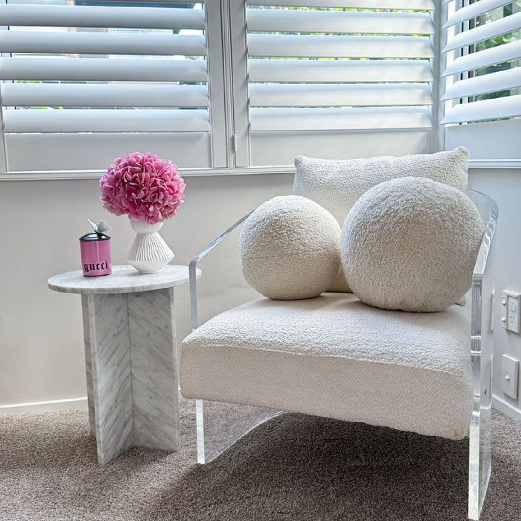Round Cross Side Table - Carrara Marble | Natural Stone Co. gallery detail image