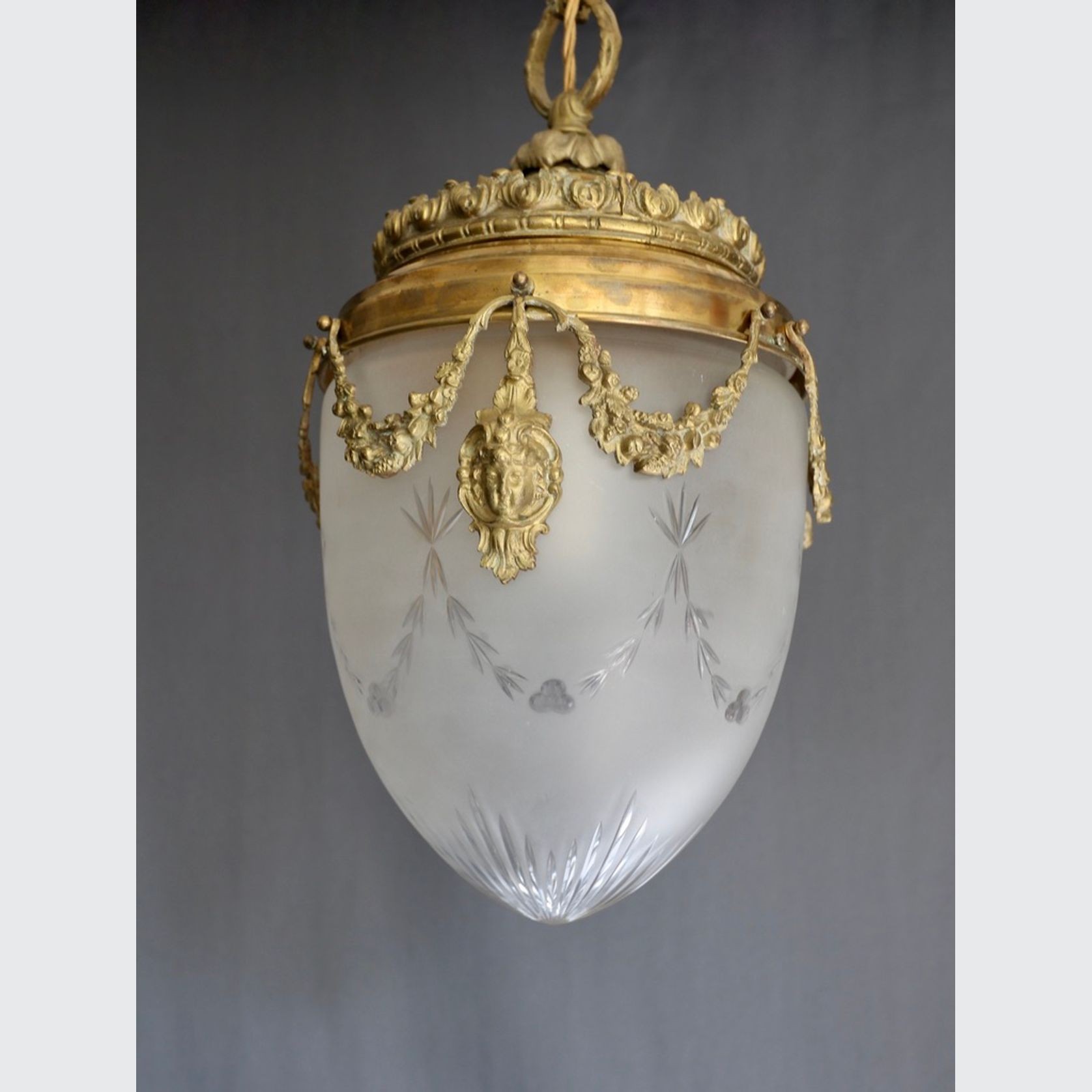 Val St Lambert Lantern in Brass and Satin Cut Glass gallery detail image