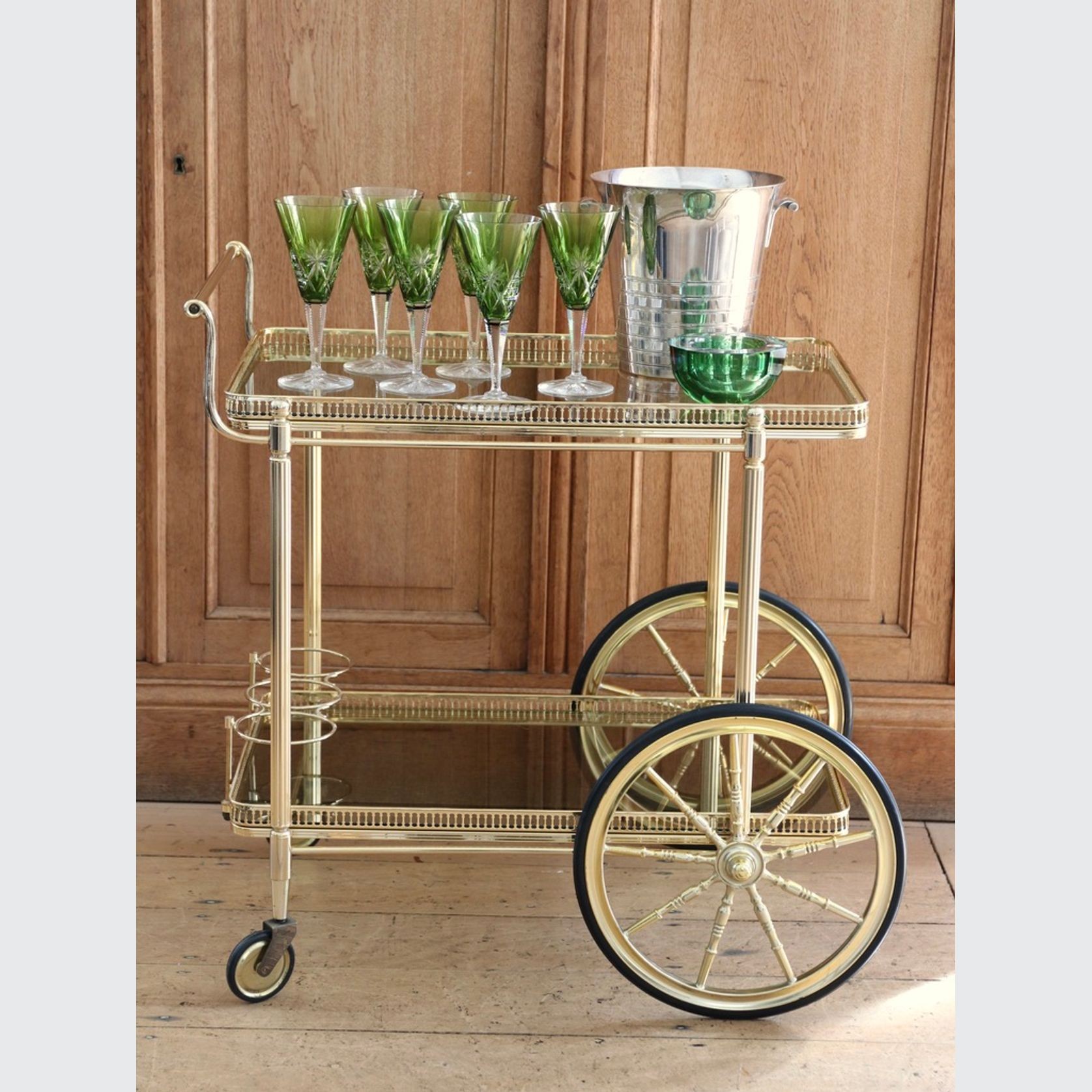 Neo Classical French Brass Drinks Bar Cart ArchiPro NZ