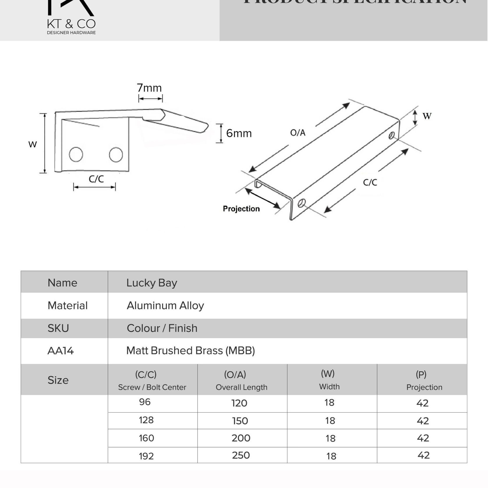 KT&CO Kitchen finger lip pull handle brass Lucky bay gallery detail image
