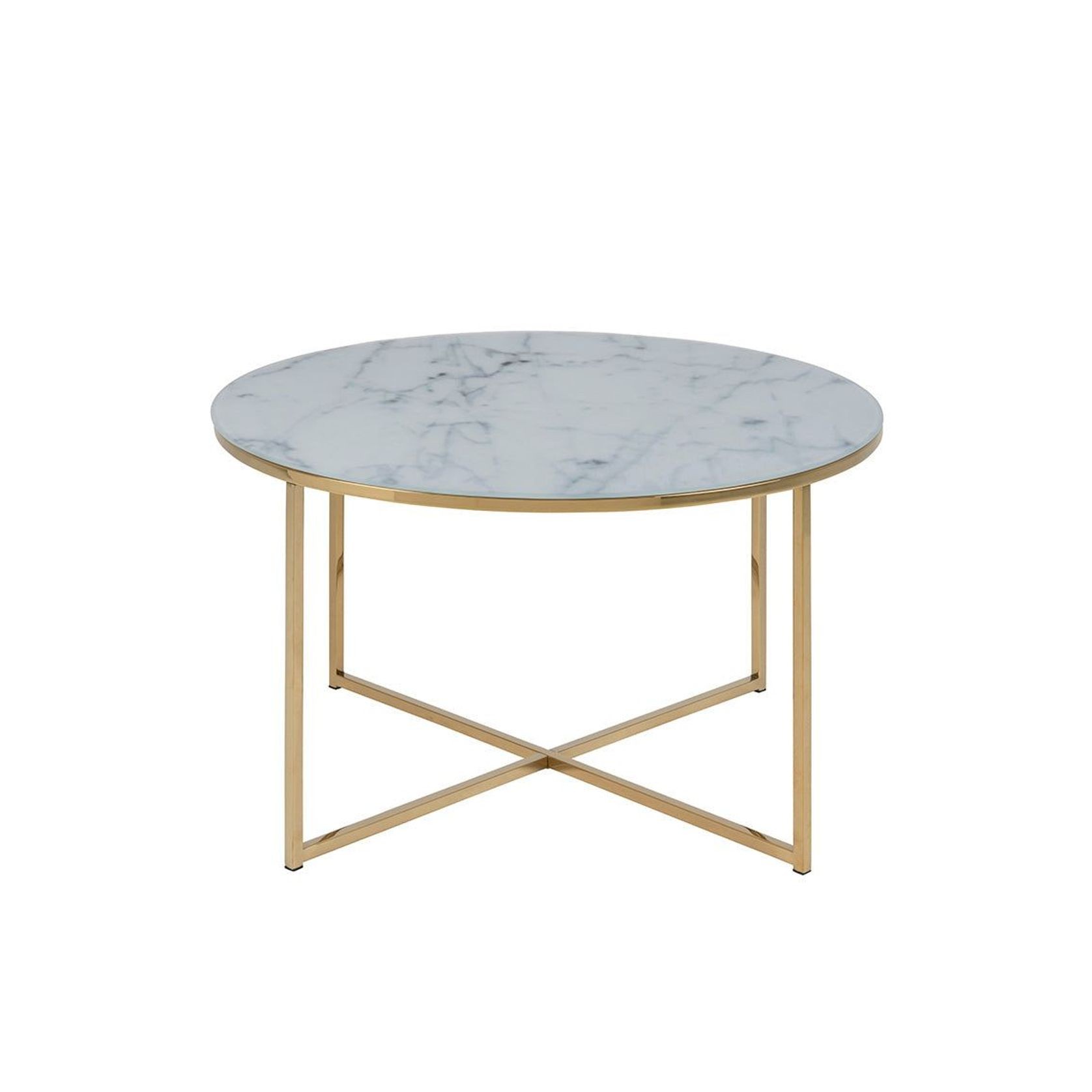 KOLINA Glass Marble Round Coffee Table 80cm - White/ Gold Chrome gallery detail image
