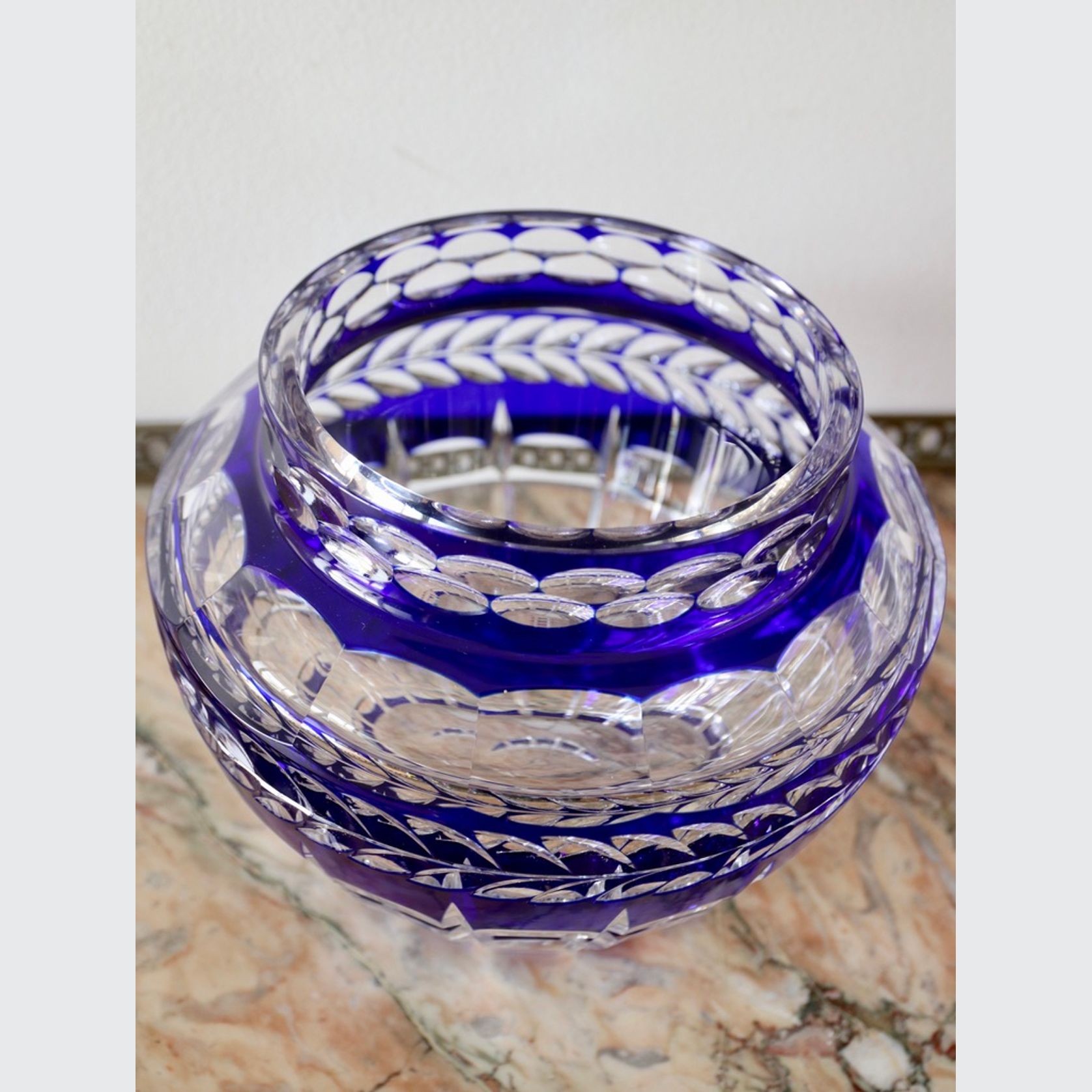 Val St Lambert Cobalt Blue Crystal Pique Fleur gallery detail image