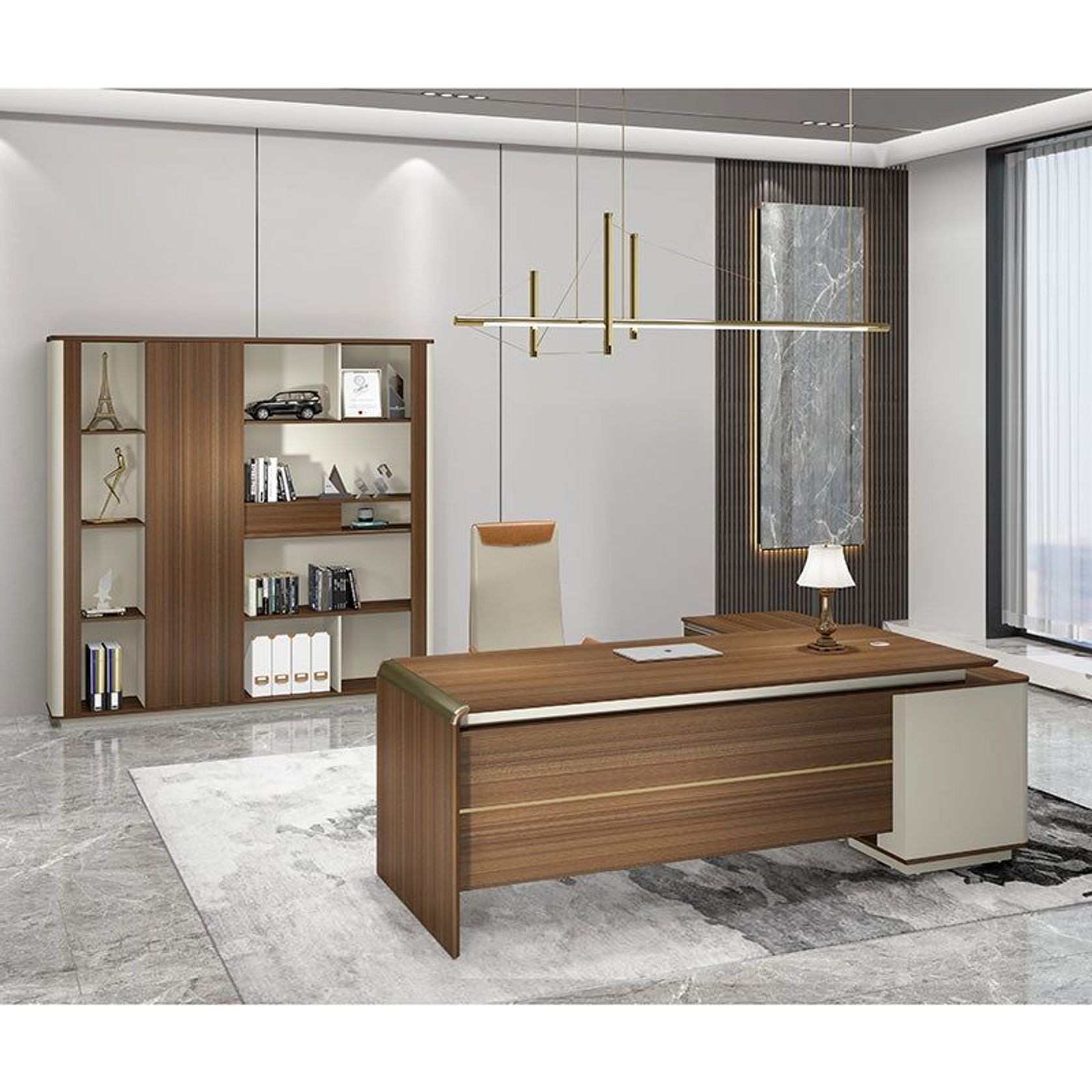 ANDERSON Display Unit 200cm - Walnut Gold & Beige gallery detail image