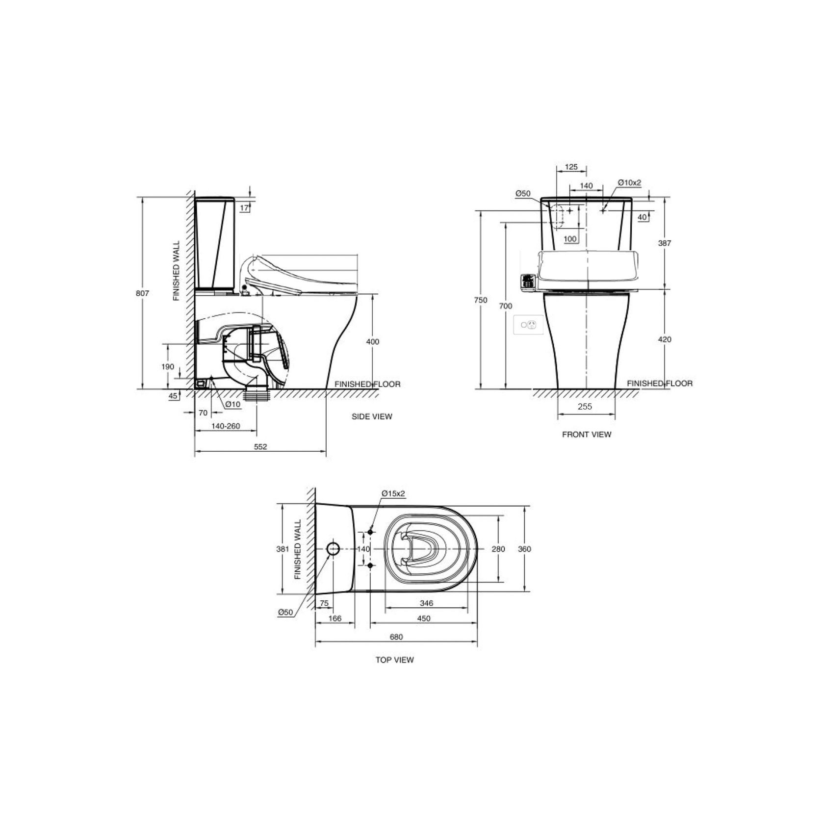 Cygnet Hygiene Rim Square CCBTW - Back Inlet with SpaLet E-Bidet Seat gallery detail image