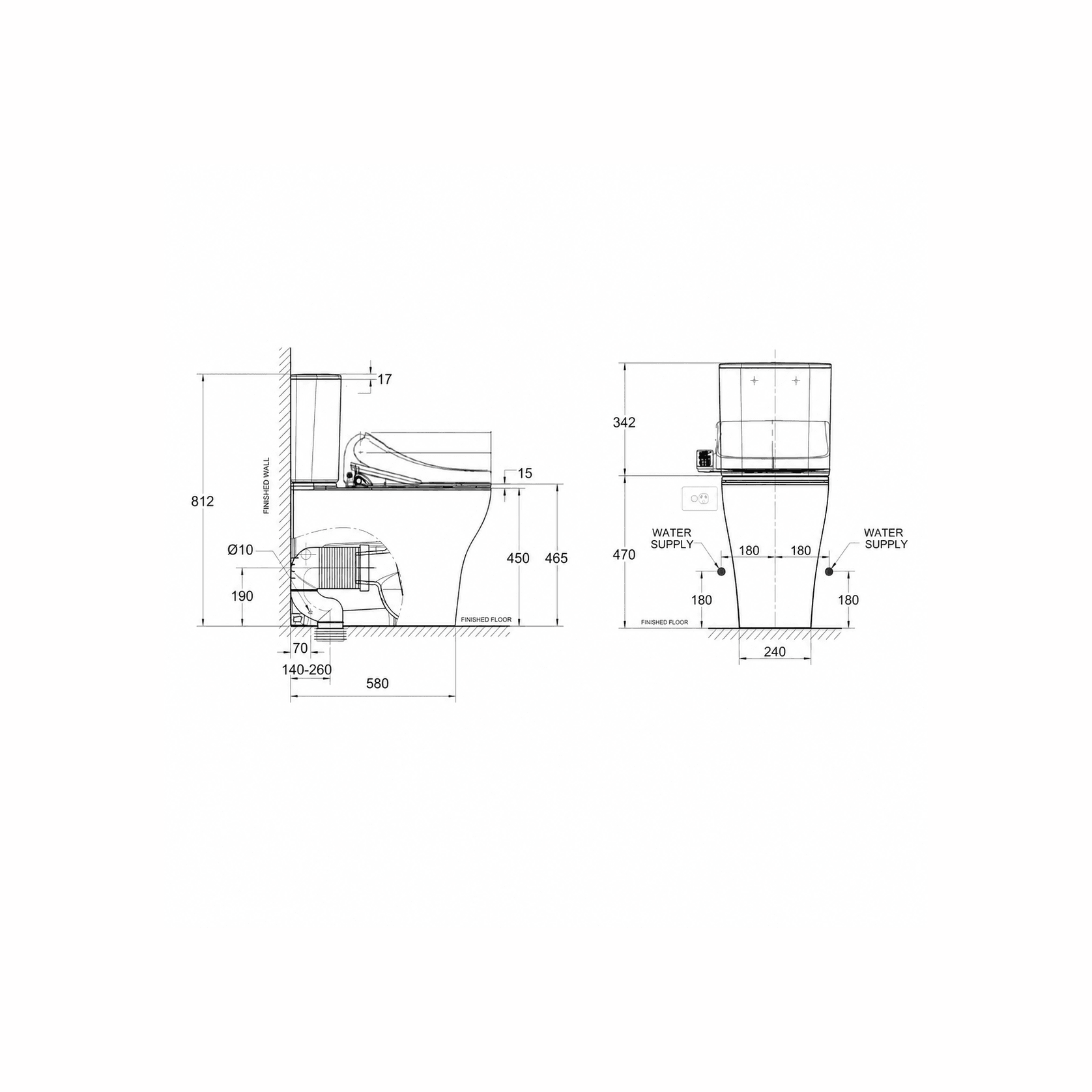 Cygnet Hygiene Rim OH Round CCBTW - Bottom Inlet with SpaLet E-Bidet Seat gallery detail image