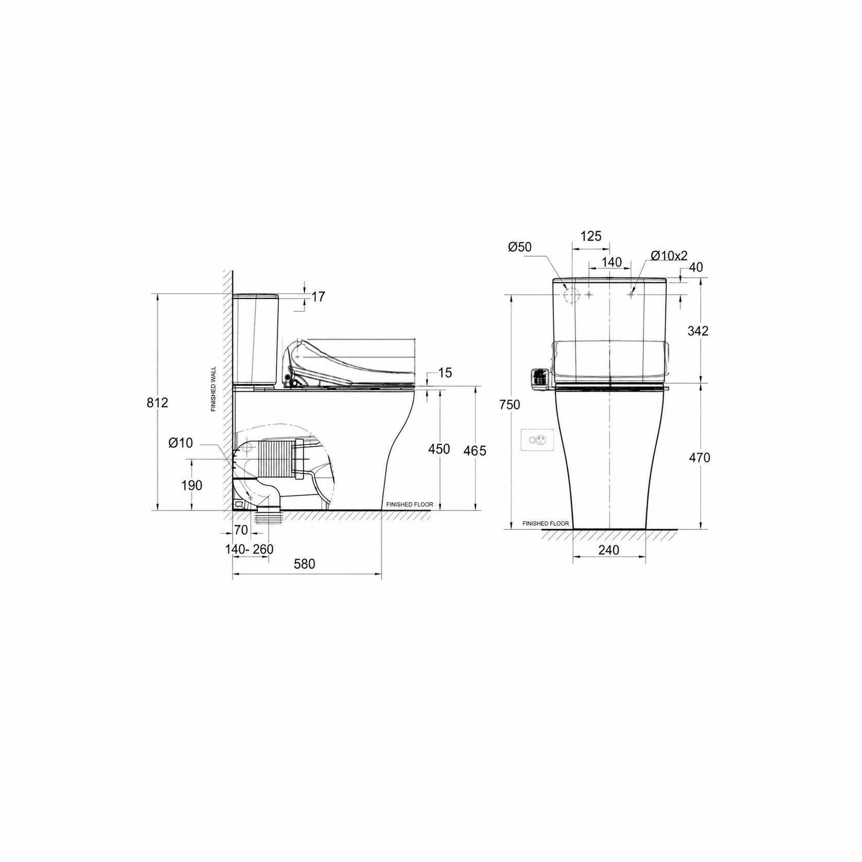 Cygnet Hygiene Rim OH Round CCBTW - Back Inlet with SpaLet E-Bidet Seat gallery detail image