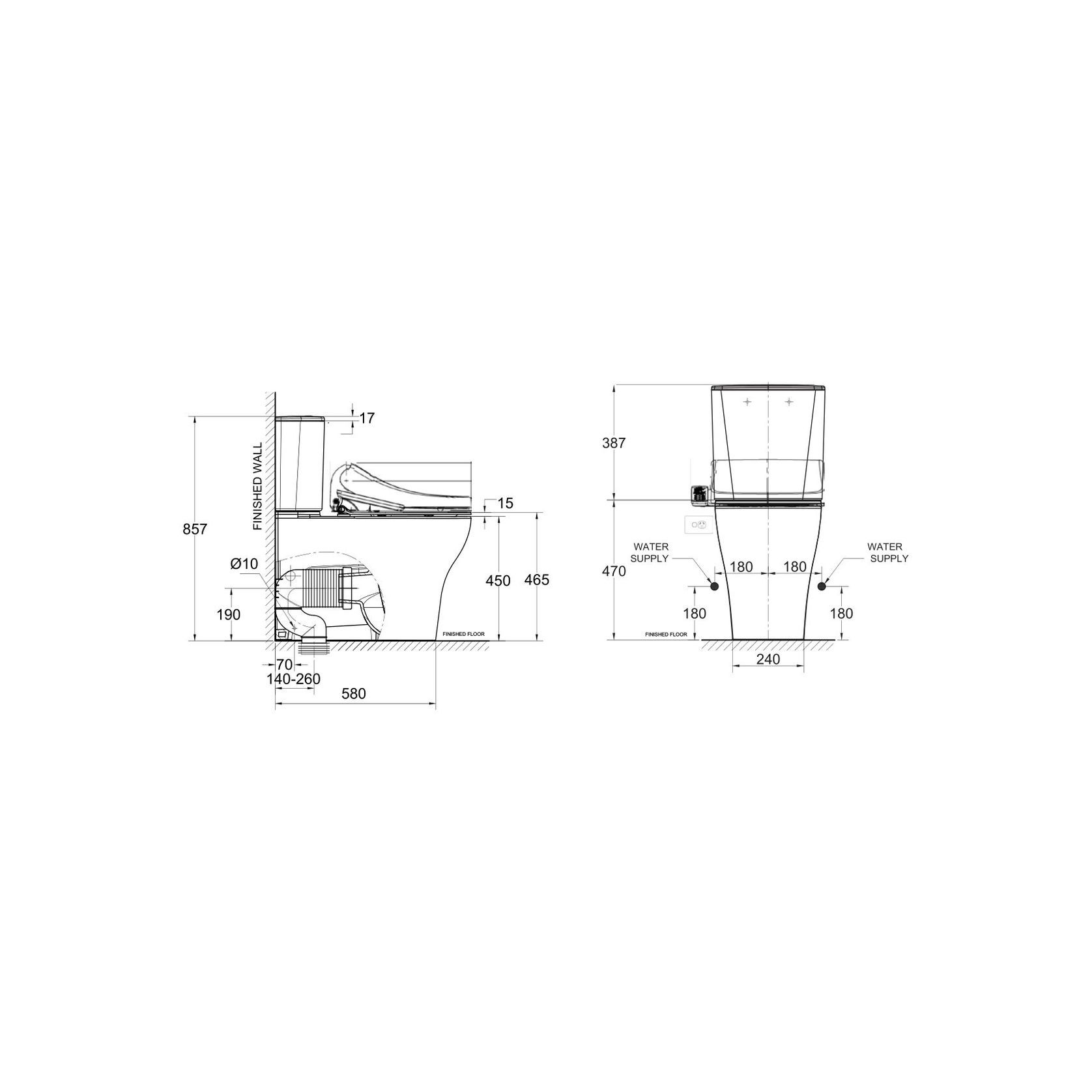 Cygnet Hygiene Rim OH Square CCBTW - Bottom Inlet with SpaLet E-Bidet Seat gallery detail image