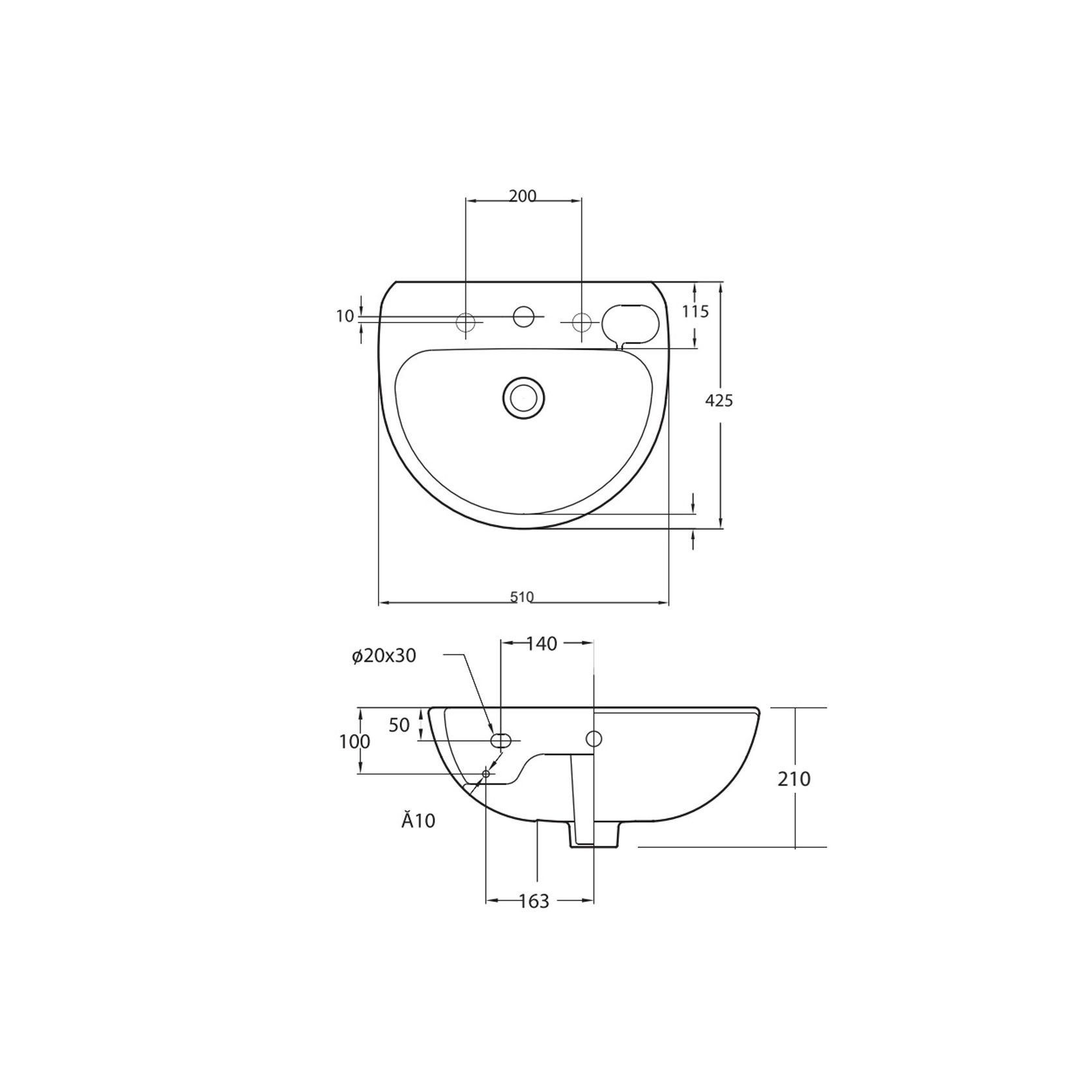 Studio 500 Wall Basin - 3 Tap Hole - Overflow - Inc Fixing Kit gallery detail image