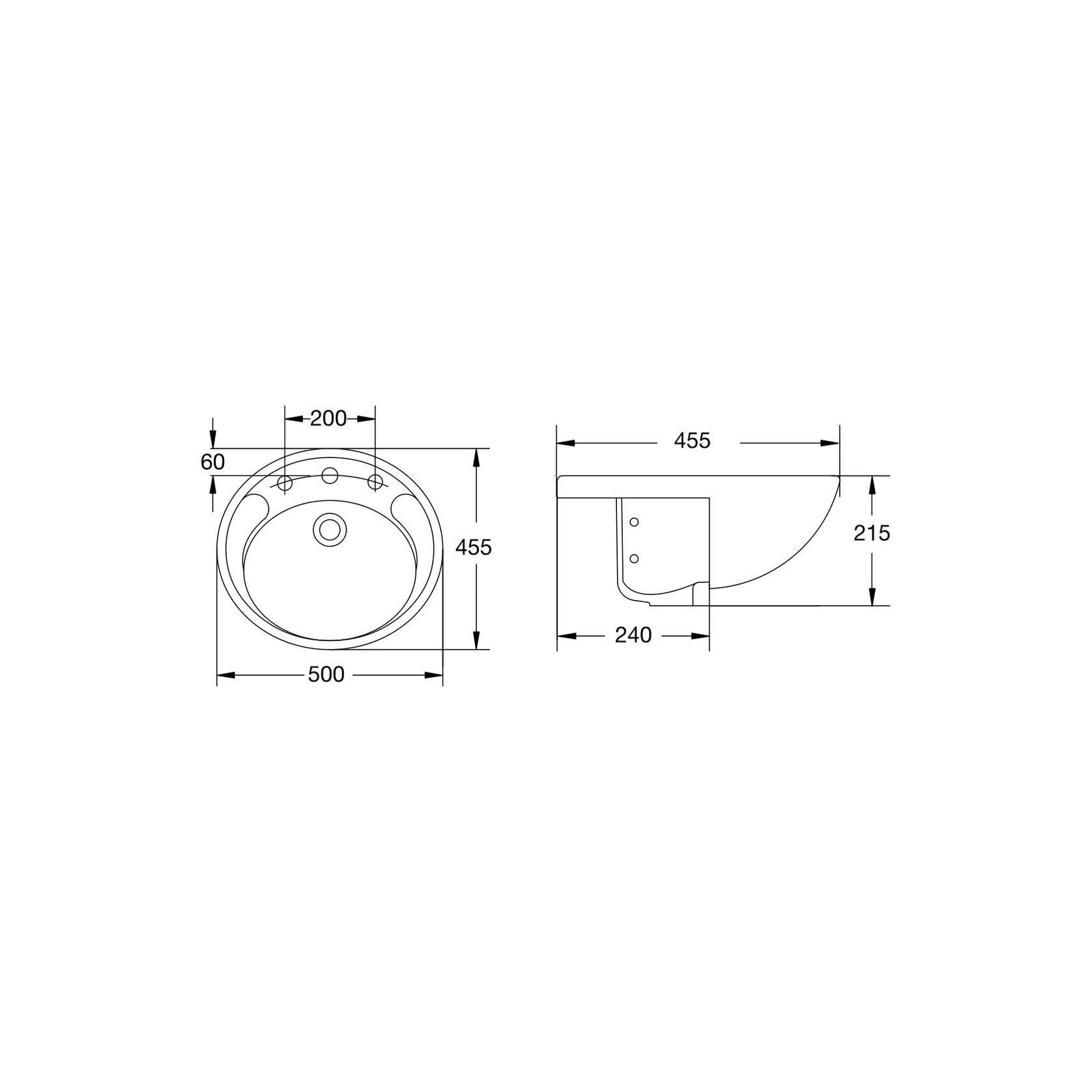 Studio 500 Semi Recessed Basin - 3 Tap Hole Overflow - Inc Fixing Kit gallery detail image