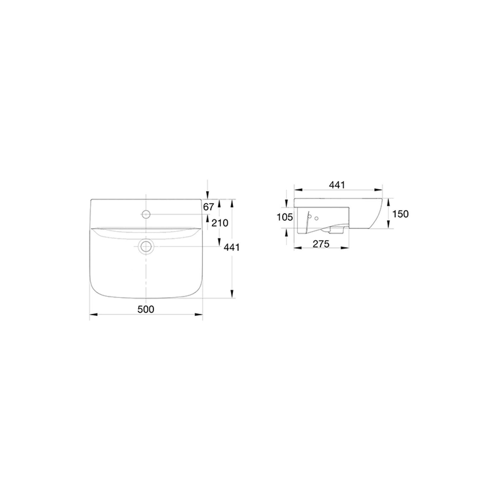 Cygnet 500 Semi Recessed Basin - No Taphole - Overflow gallery detail image