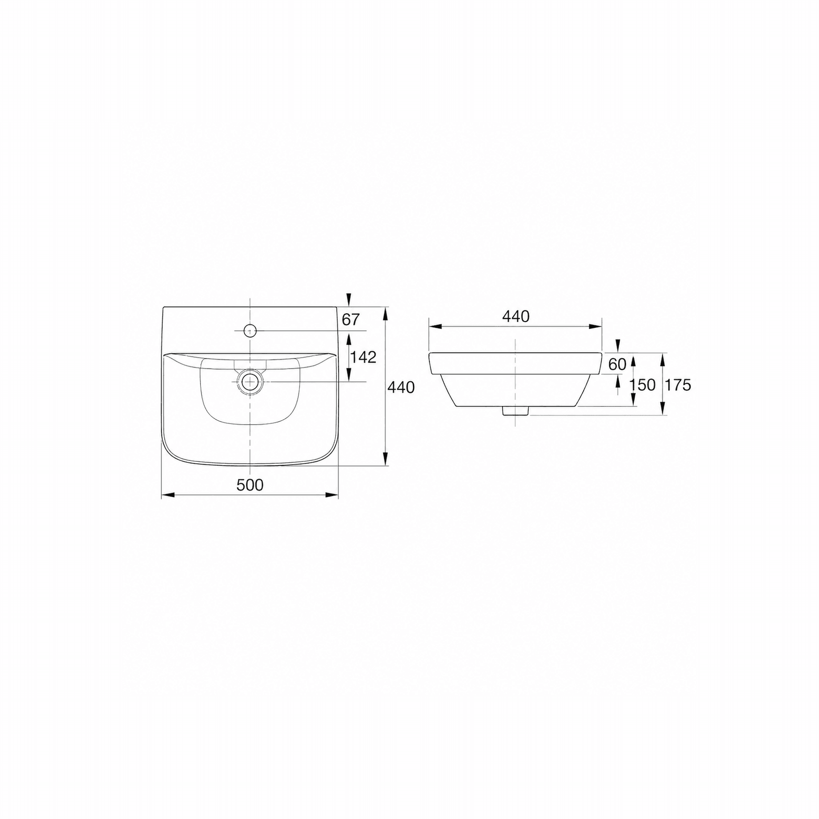 Cygnet 500 Semi Inset Basin -1 Taphole - Overflow gallery detail image