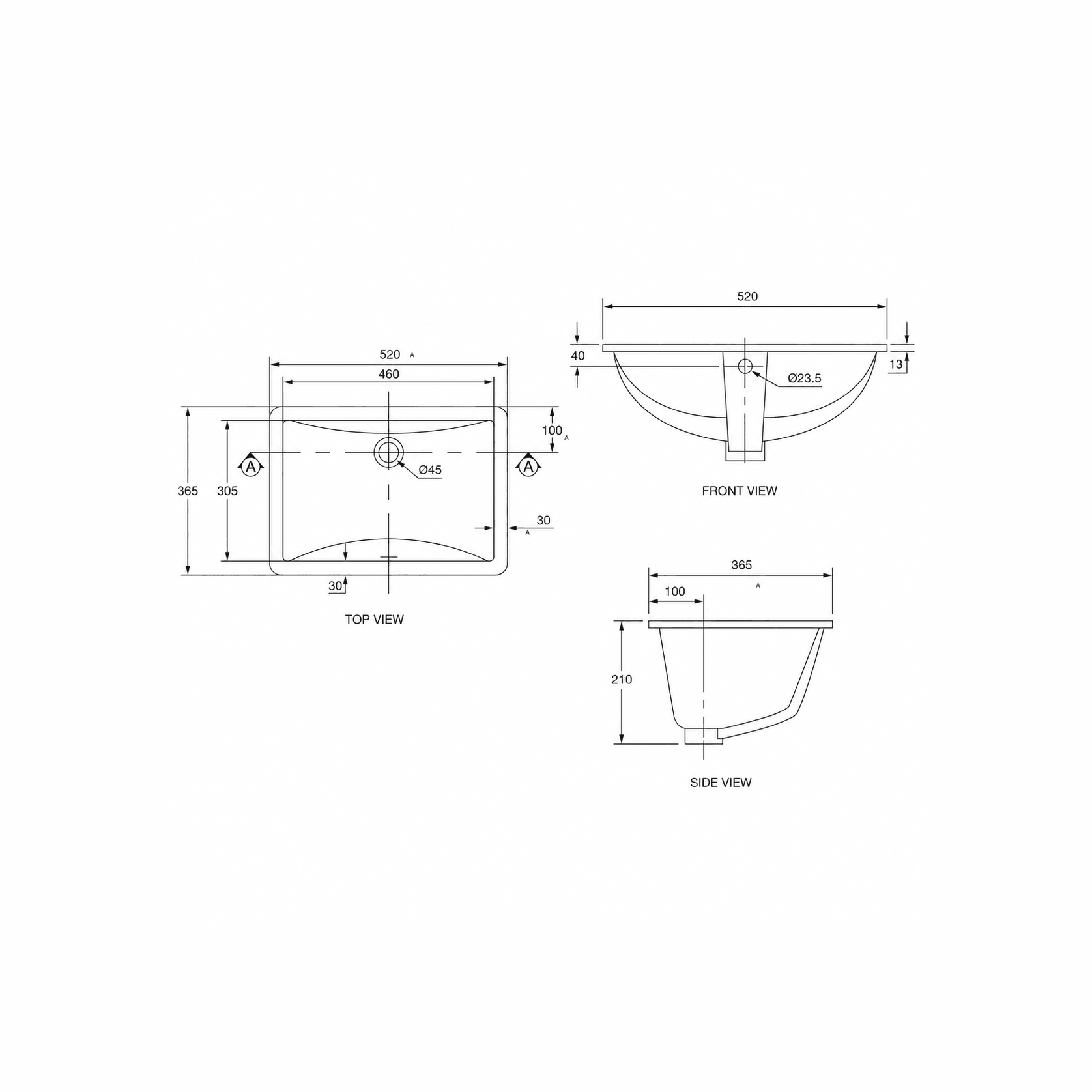 Cygnet 550 Undercounter Basin - Overflow gallery detail image