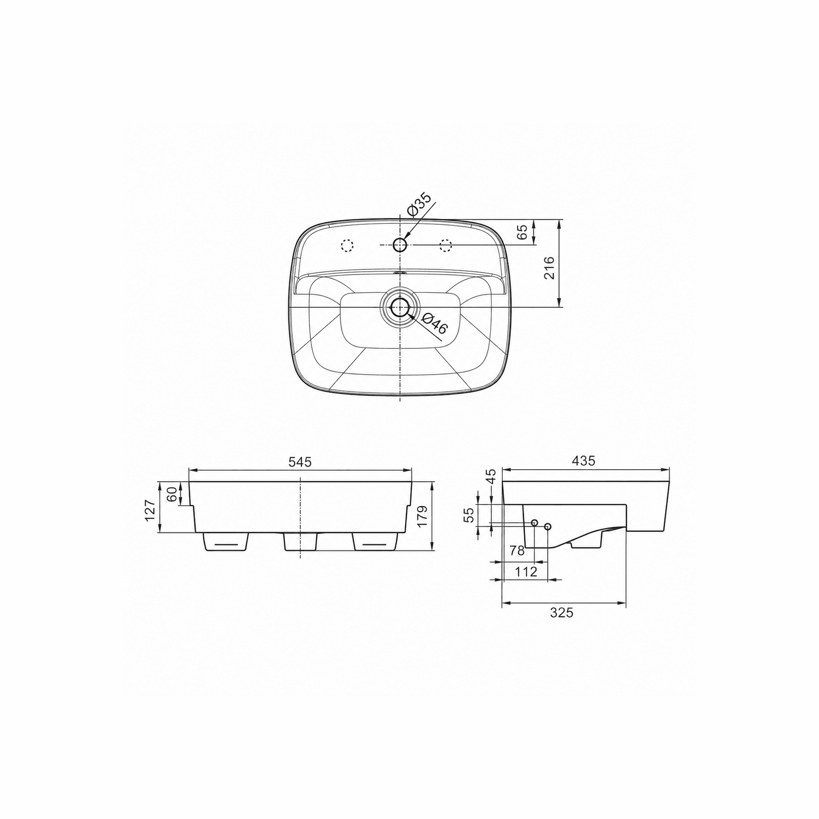 Signature 550 Semi Recessed Basin - 3 Tap Hole - Overflow gallery detail image