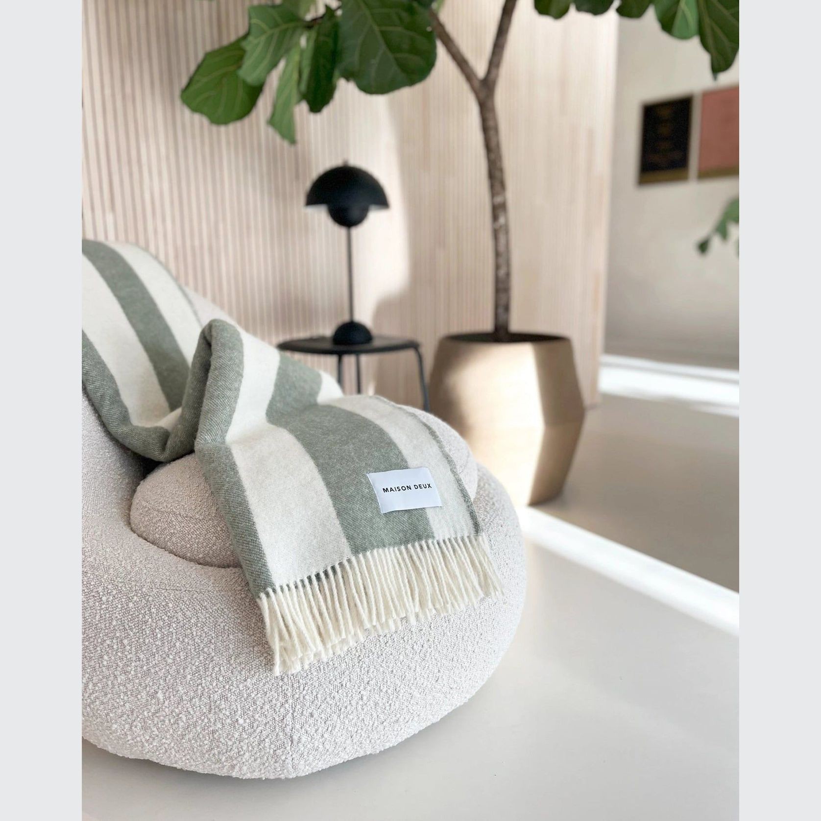 Maison Deux Rough Stripe - Agave | Large Reversible Wool Throw gallery detail image