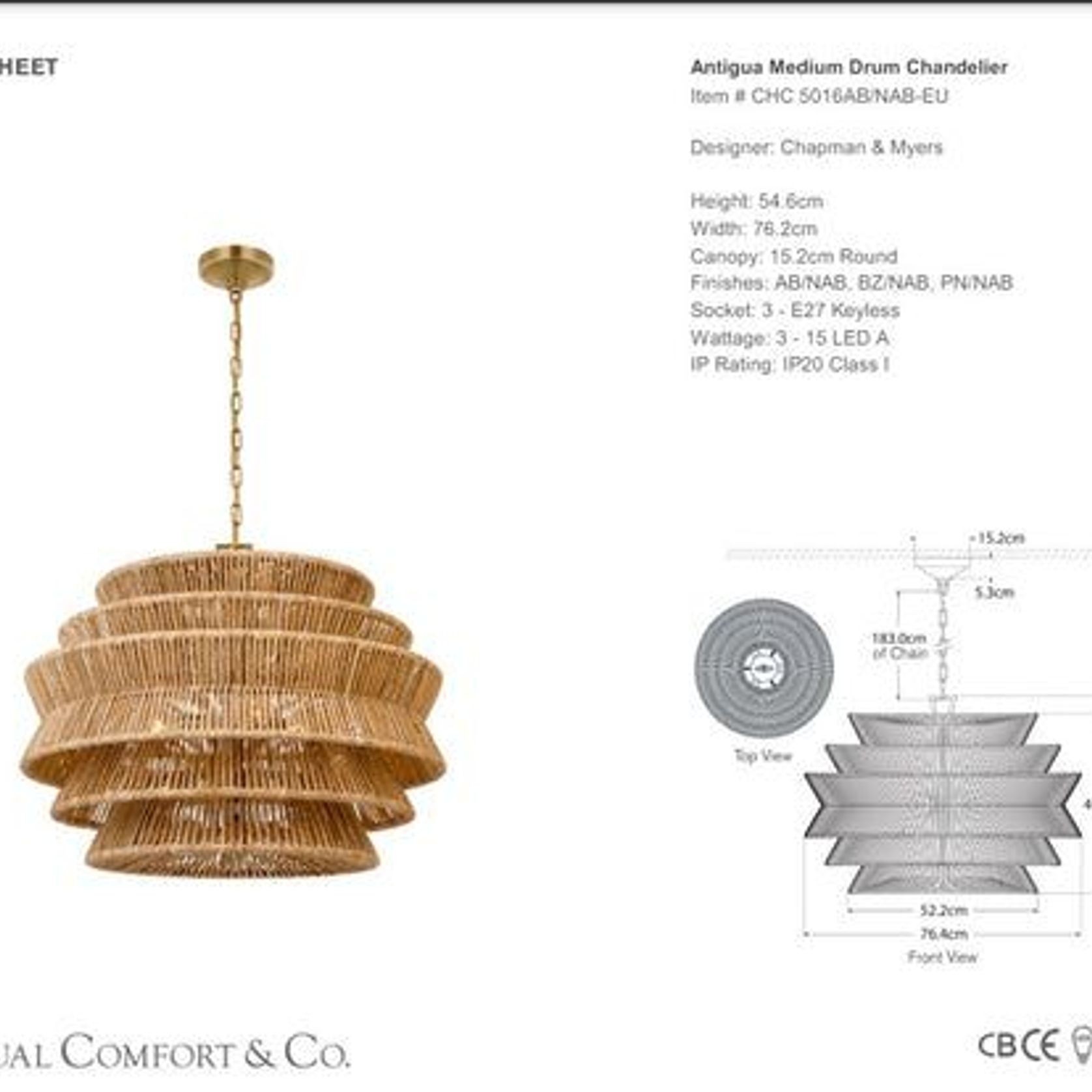 Visual Comfort Chapman & Myers Antigua Medium Drum Chandelier gallery detail image