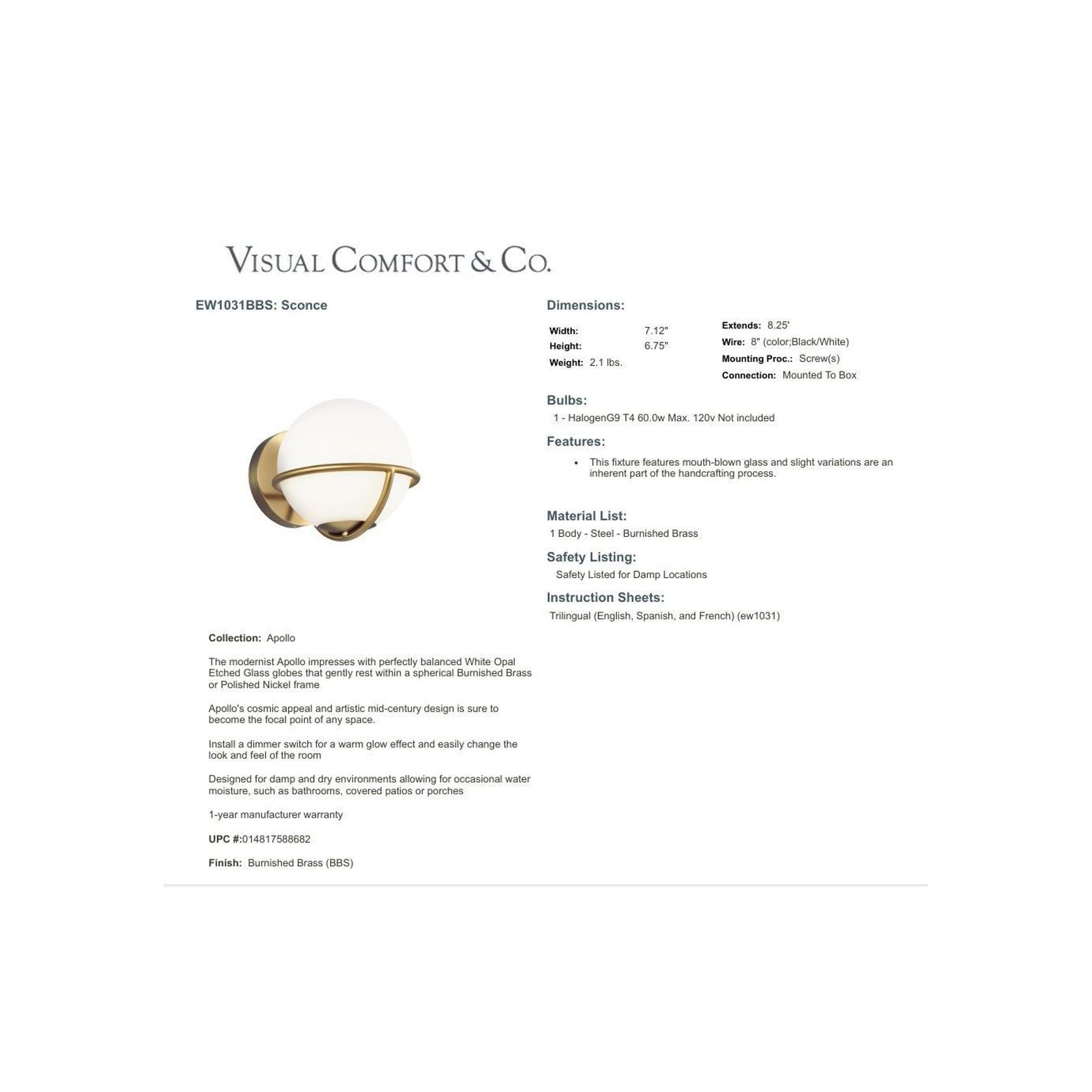 Visual Comfort Studio Apollo Wall Bracket gallery detail image