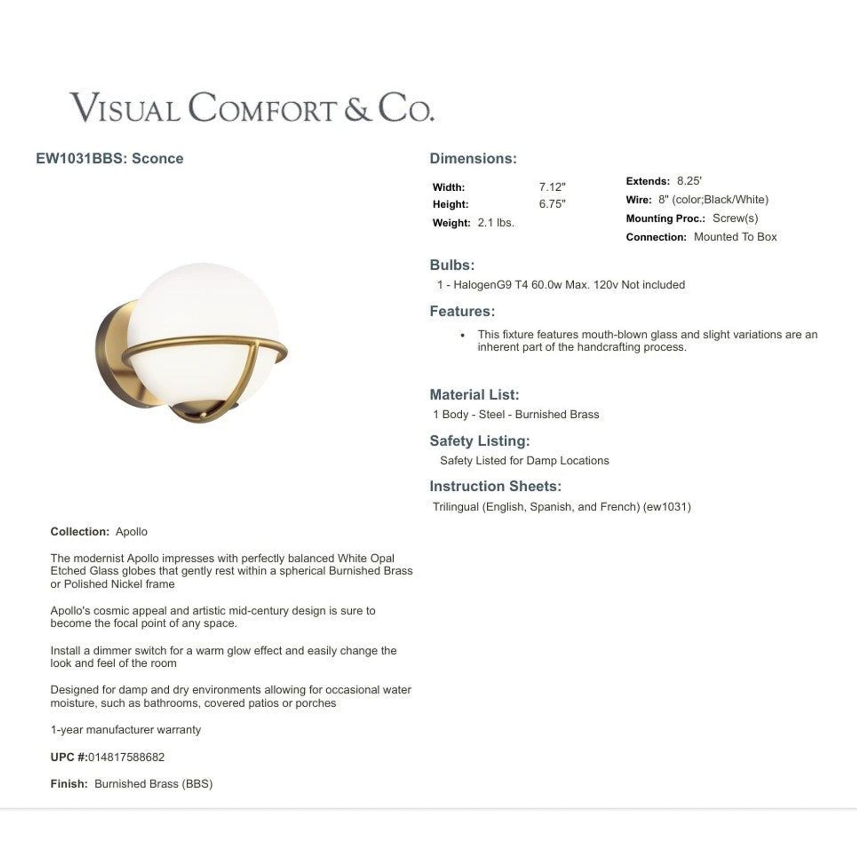 Visual Comfort Studio Apollo Wall Bracket gallery detail image