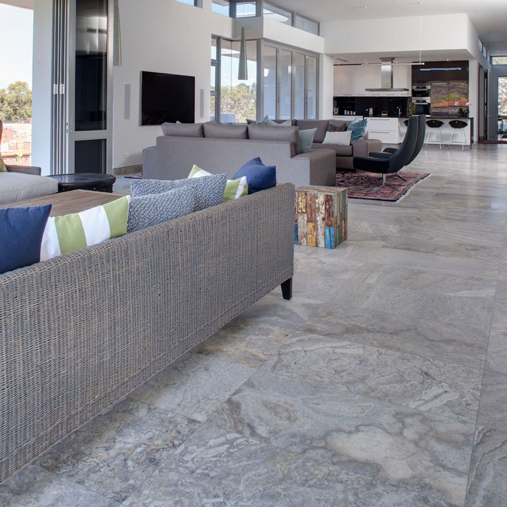 12mm Aqua Silver Travertine Tiles - Tumbled & Unfilled gallery detail image