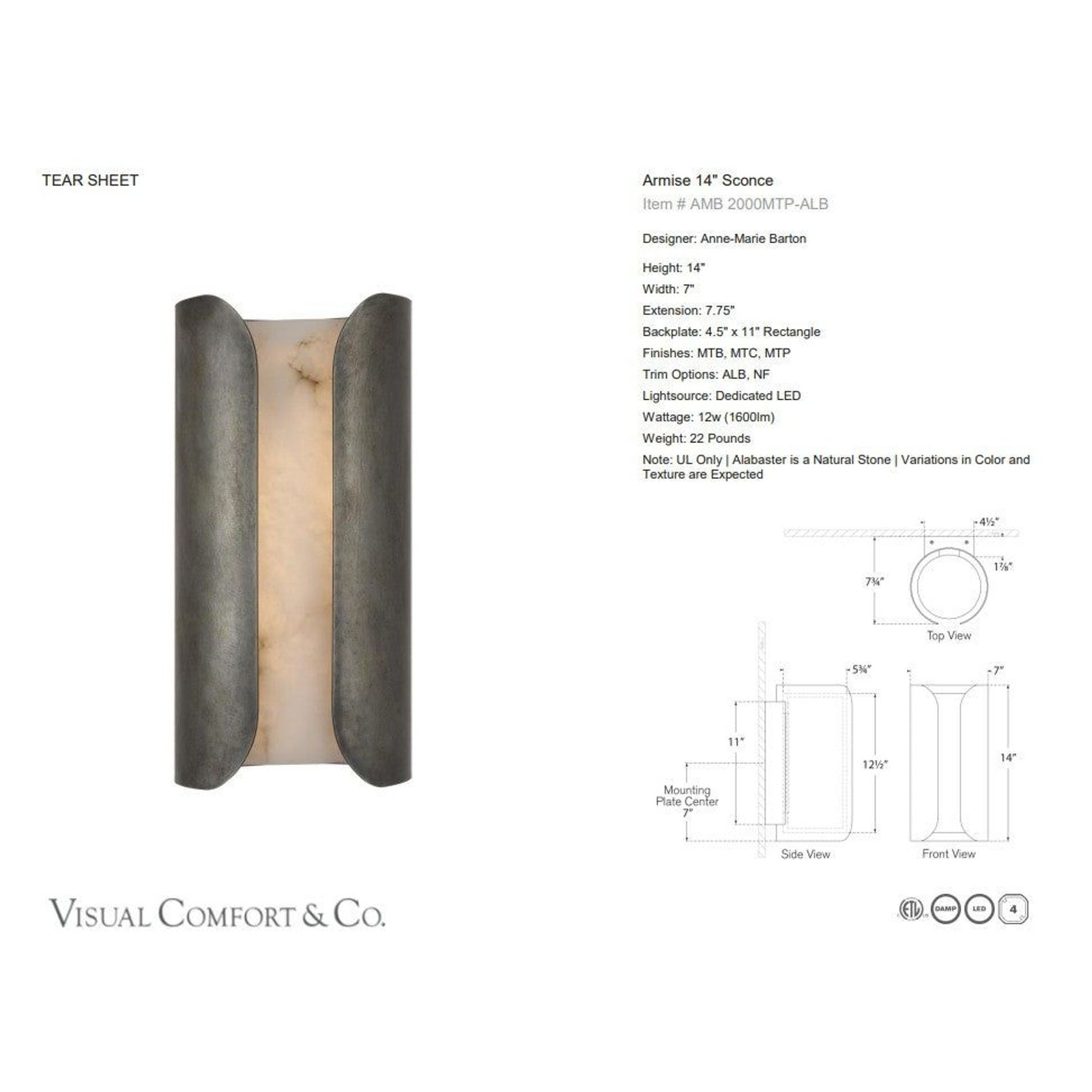 Visual Comfort Anne Marie Barton Armise 14 Sconce gallery detail image