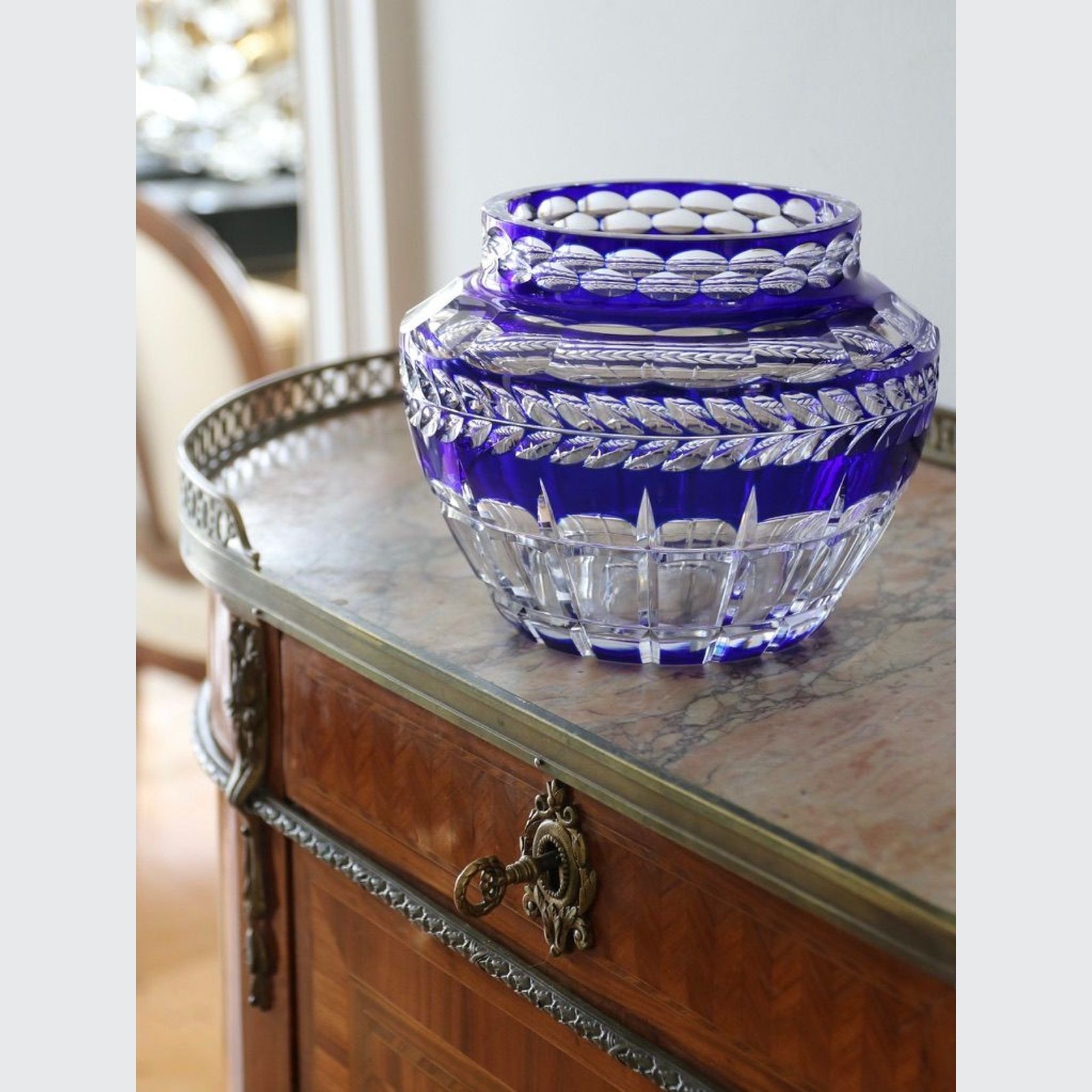 Val St Lambert Cobalt Blue Crystal Pique Fleur gallery detail image