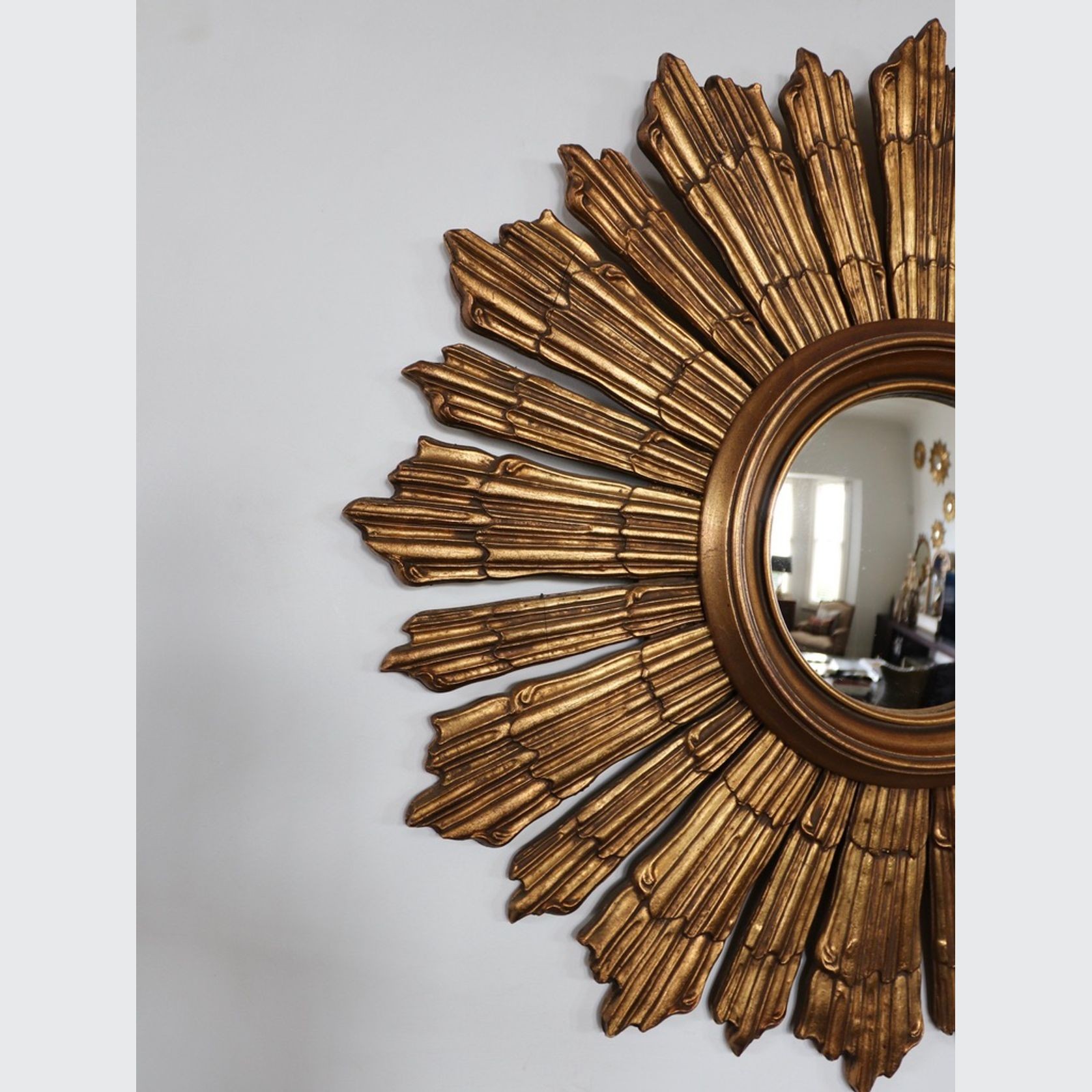 Louis XIV Style French Gilt Wood Sunburst Mirror gallery detail image