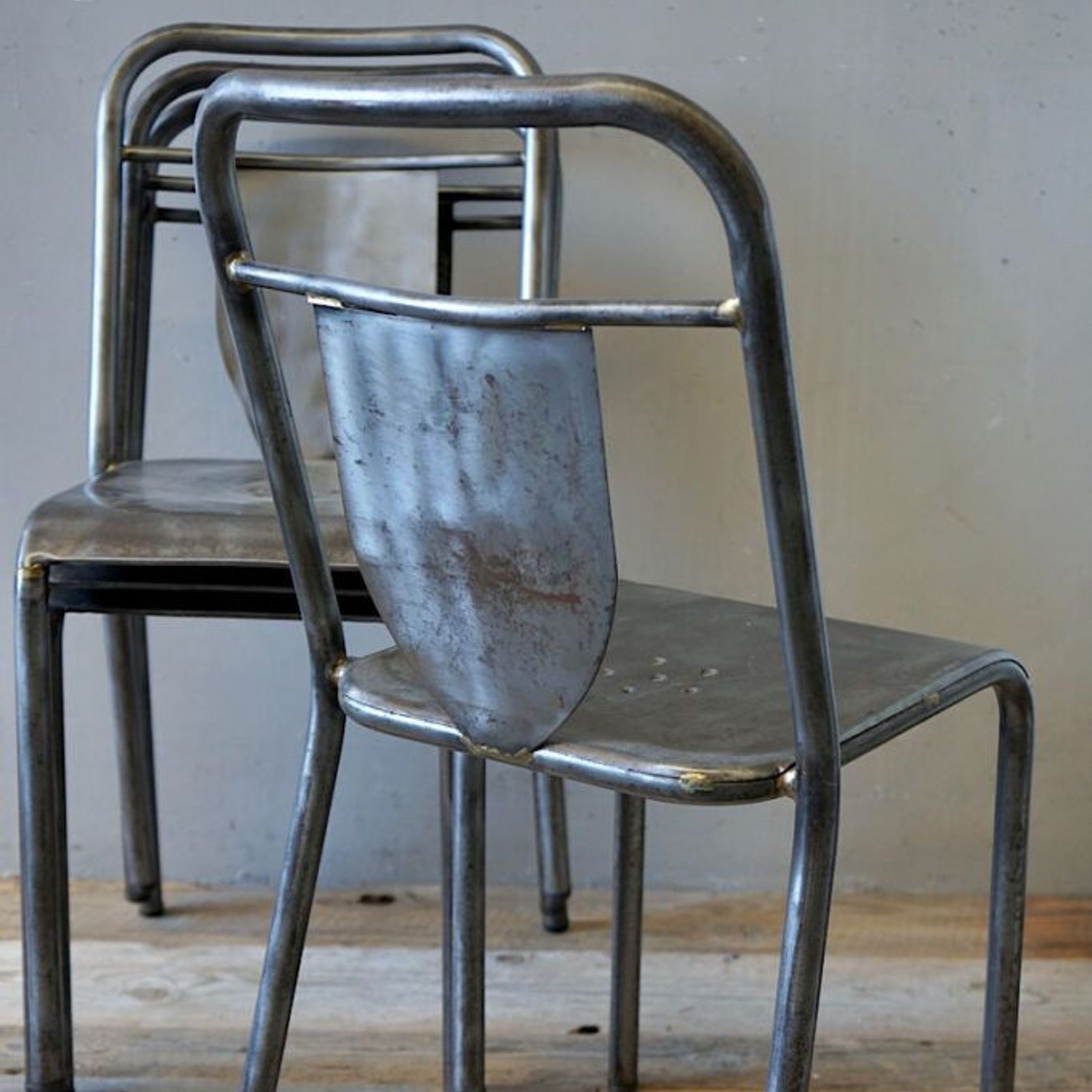 Set of 4 French Industrial Steel Chairs gallery detail image