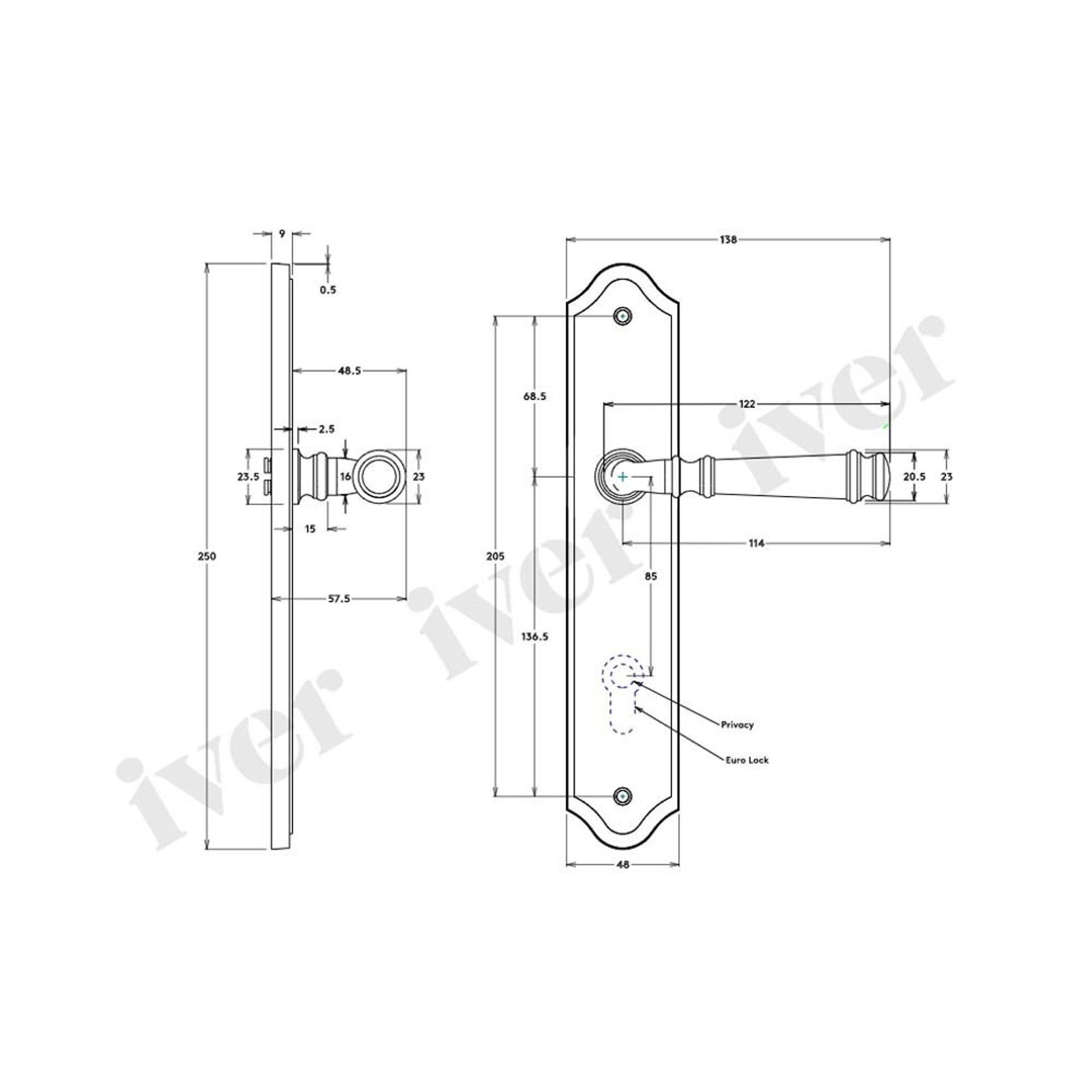 Iver Verona Door Lever on Shouldered Backplate Privacy Brushed Chrome 12218P85 - Customise to your need gallery detail image