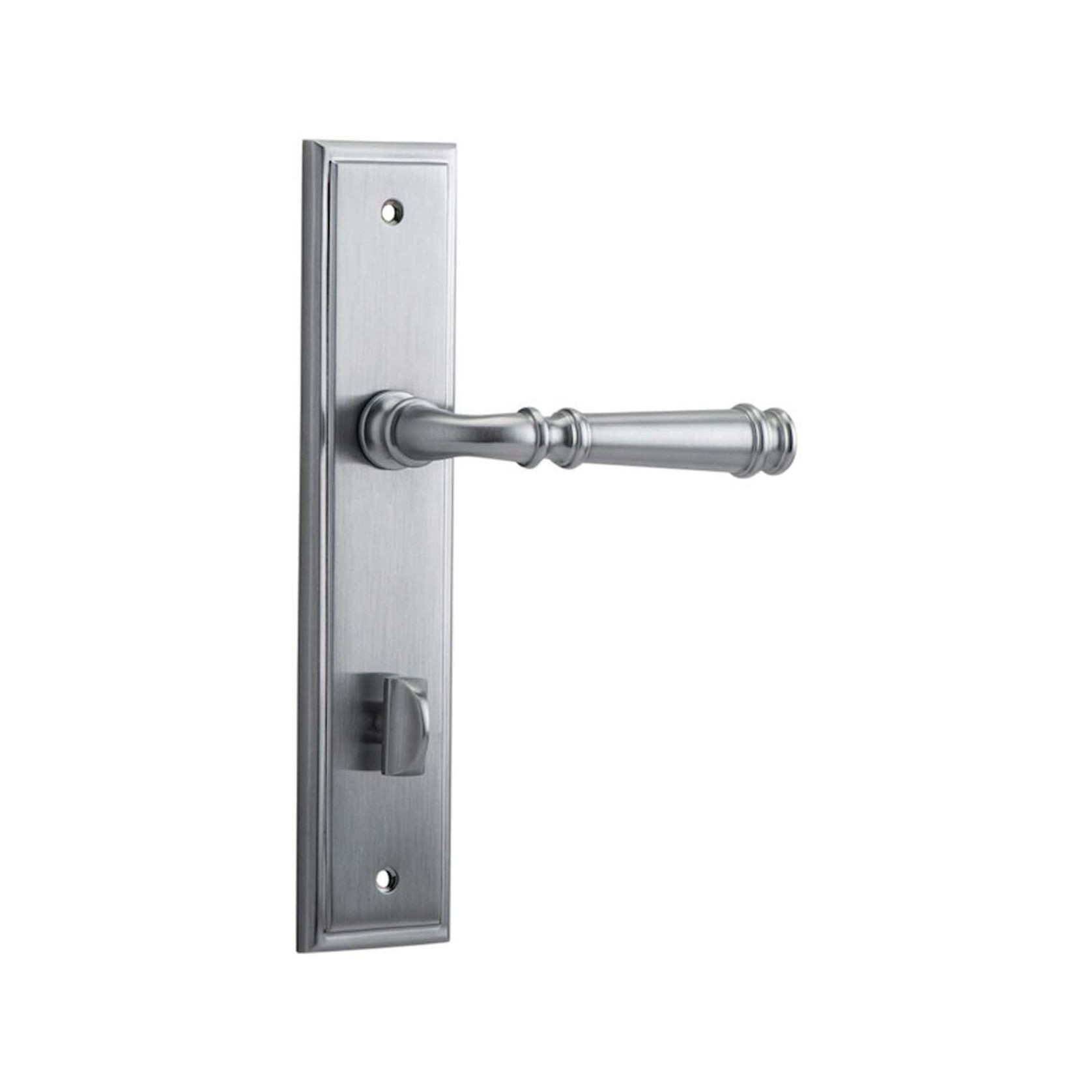 Iver Verona Door Lever on Stepped Backplate Privacy Brushed Chrome 12242P85 - Customise to your need gallery detail image