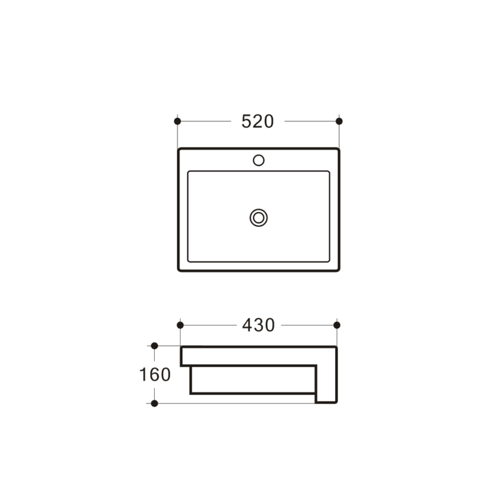 Riva Semi-Recessed Sink 520 x 430mm gallery detail image