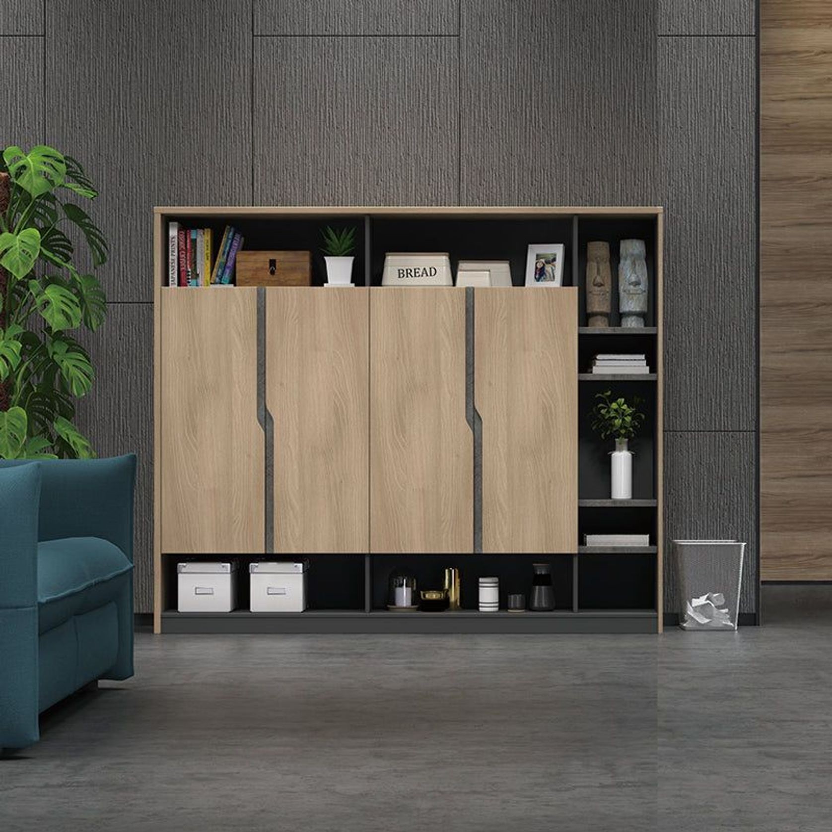 BAXTER Display Cabinet 190cm - Acacia & Carbon Grey gallery detail image
