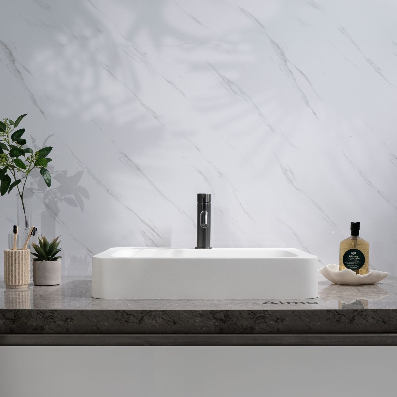 Mira Brushed Gunmetal Short Basin Mixer gallery detail image