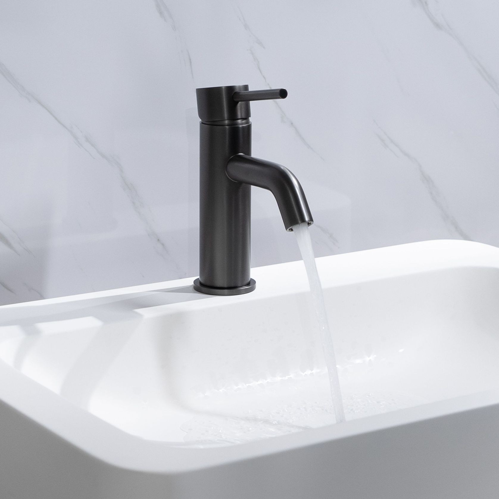 Mira Brushed Gunmetal Short Basin Mixer gallery detail image