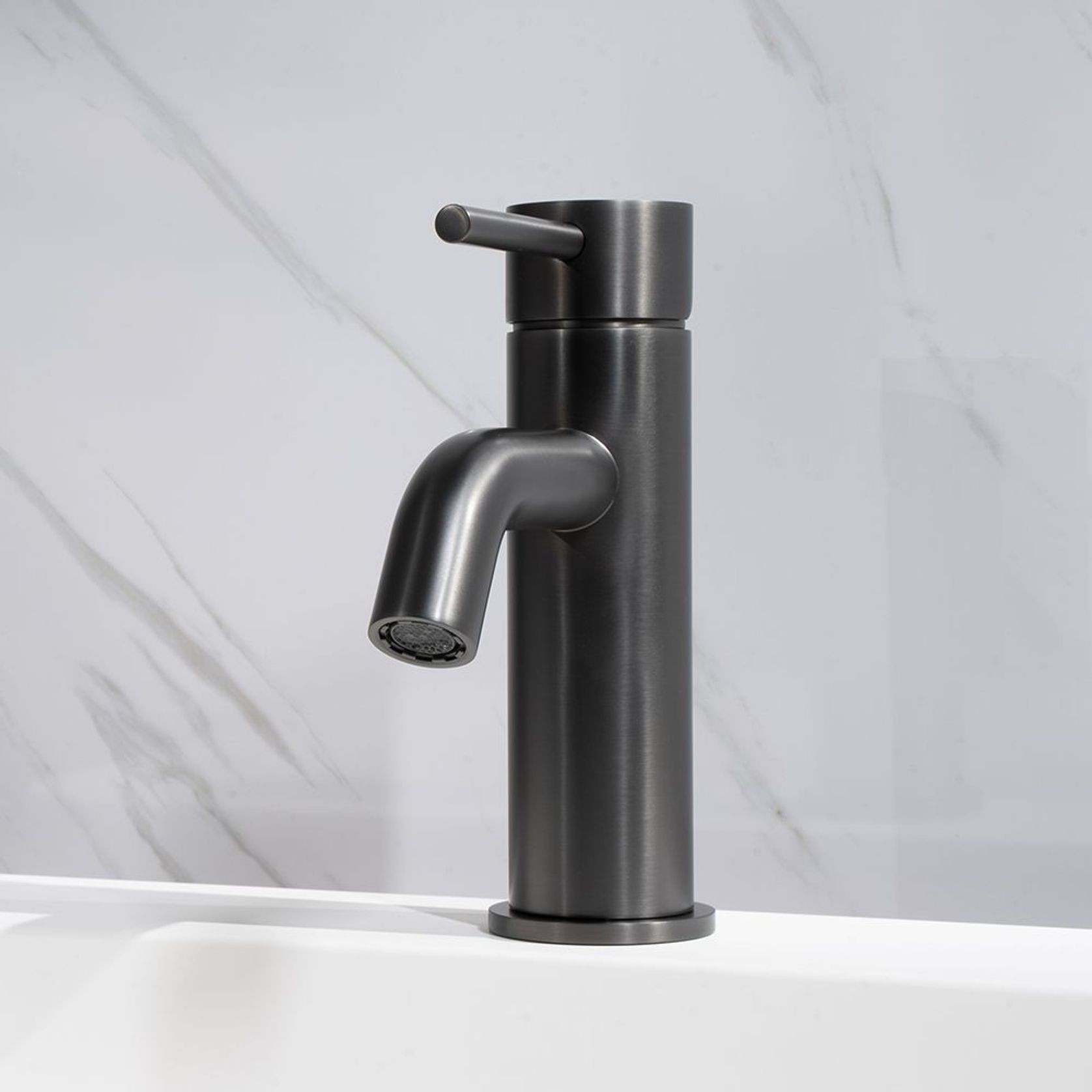Mira Brushed Gunmetal Short Basin Mixer gallery detail image