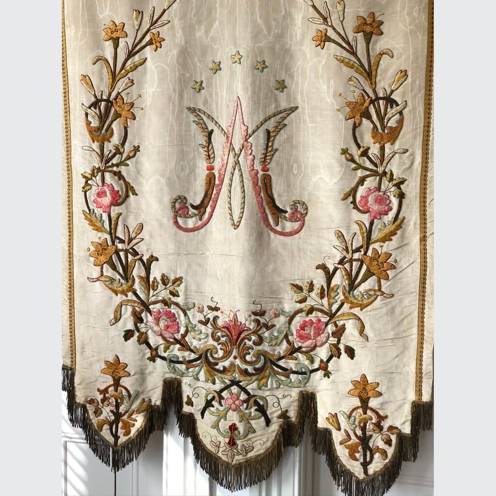 Antique French Moire Silk Processional Church Banner gallery detail image