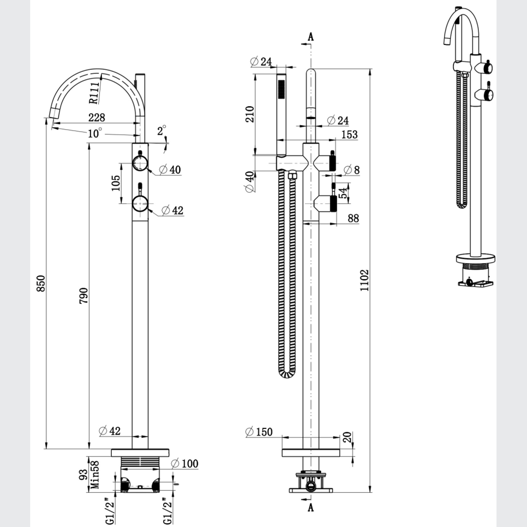 Mica Fluted Freestanding Bath Mixer with Hand Shower gallery detail image