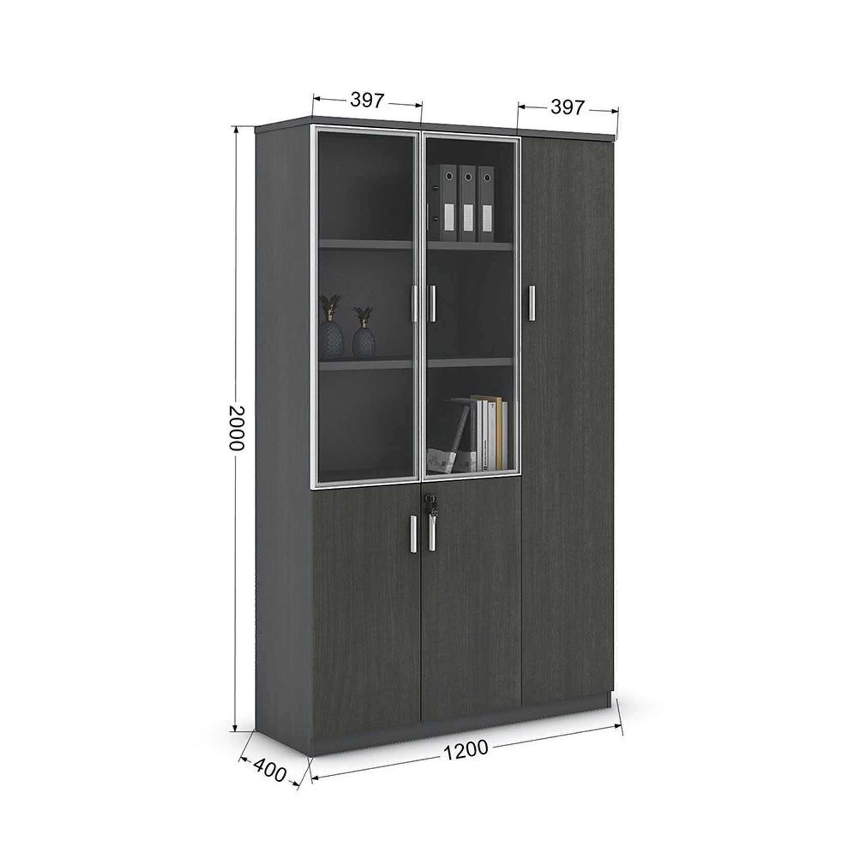 MATEES 3 Doors Display Cabinet 120CM - Grey/ Brown gallery detail image