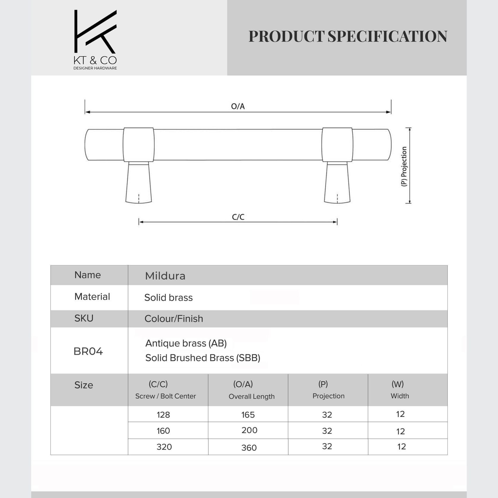 KT&CO Kitchen drawer handles Brushed brass/ Aged brass Mildura gallery detail image