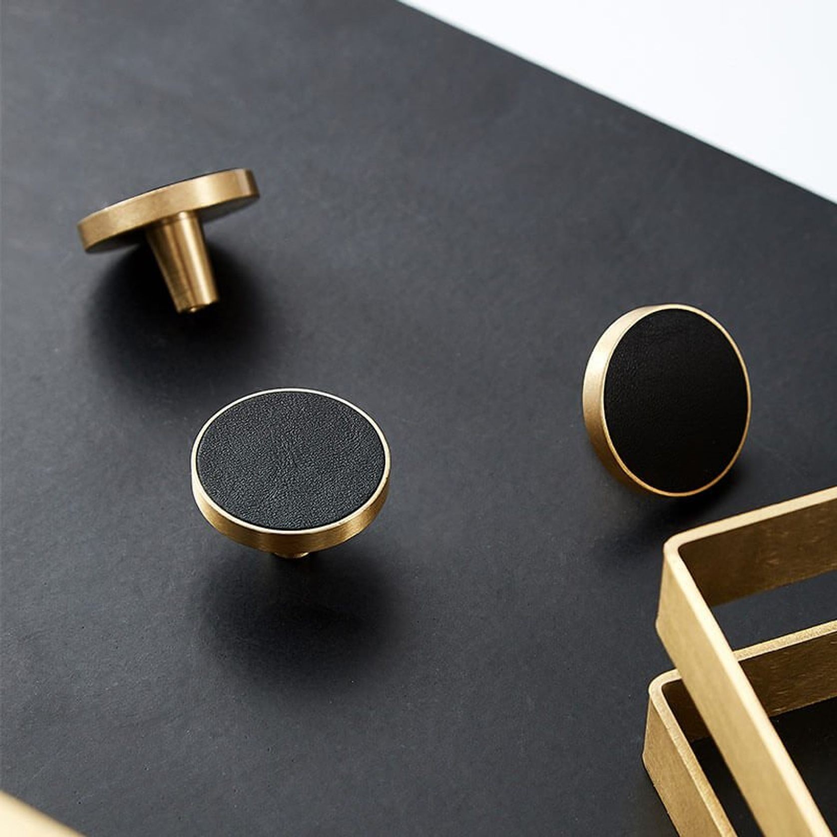 Leather Drawer handles solid brass gallery detail image