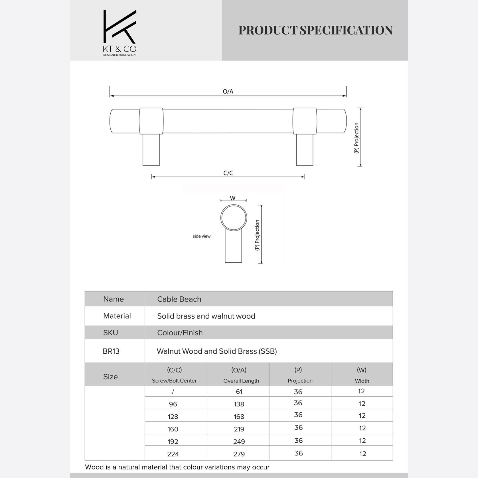Cable Beach Walnut & Solid Brass Drawer Handles gallery detail image