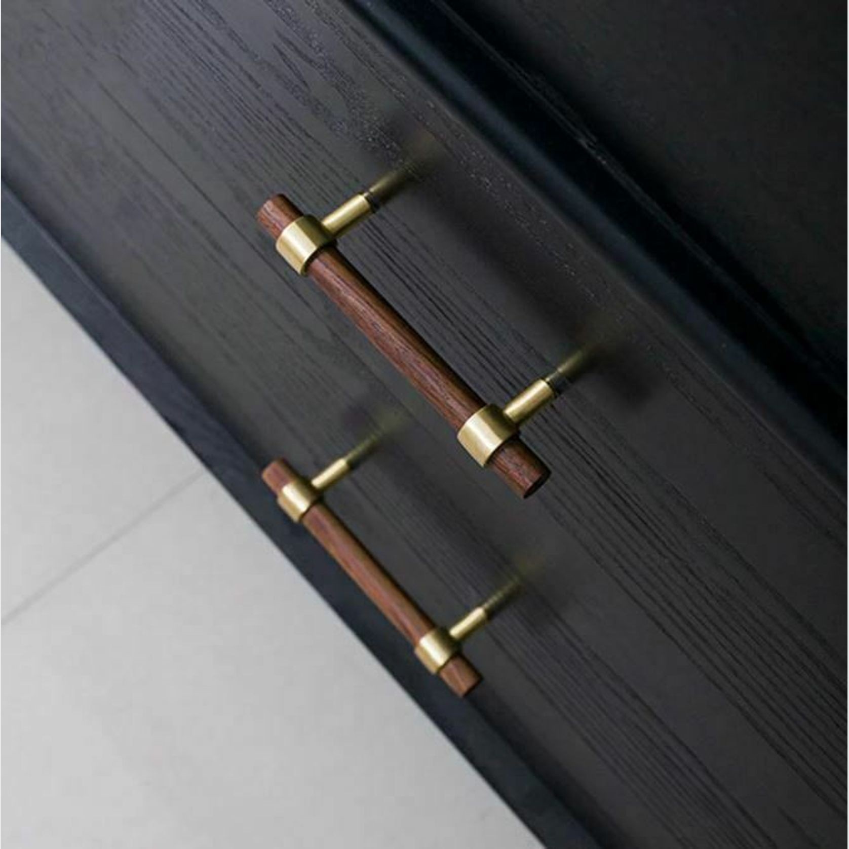 kitchen drawer handles walnut wood solid brass Cable Beach gallery detail image