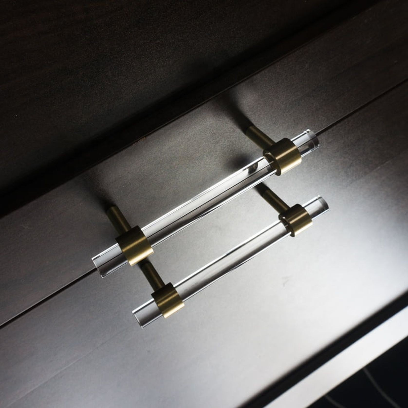 Acrylic Drawer pull Handles Paris brushed brass gallery detail image